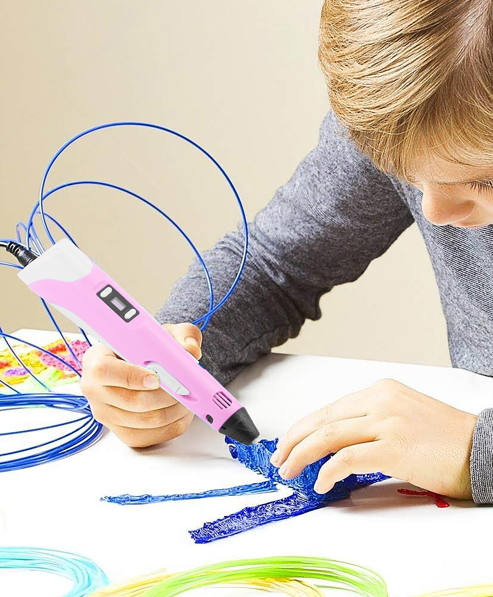 VGRASSP Magical 3D Pen For Tech Friendly Kids And Adults - Temperature Control And LCD Display Feature - 3 PLA Filaments, USB Power Cable and Pen Stand Included - Color As Per Stock-picture-13
