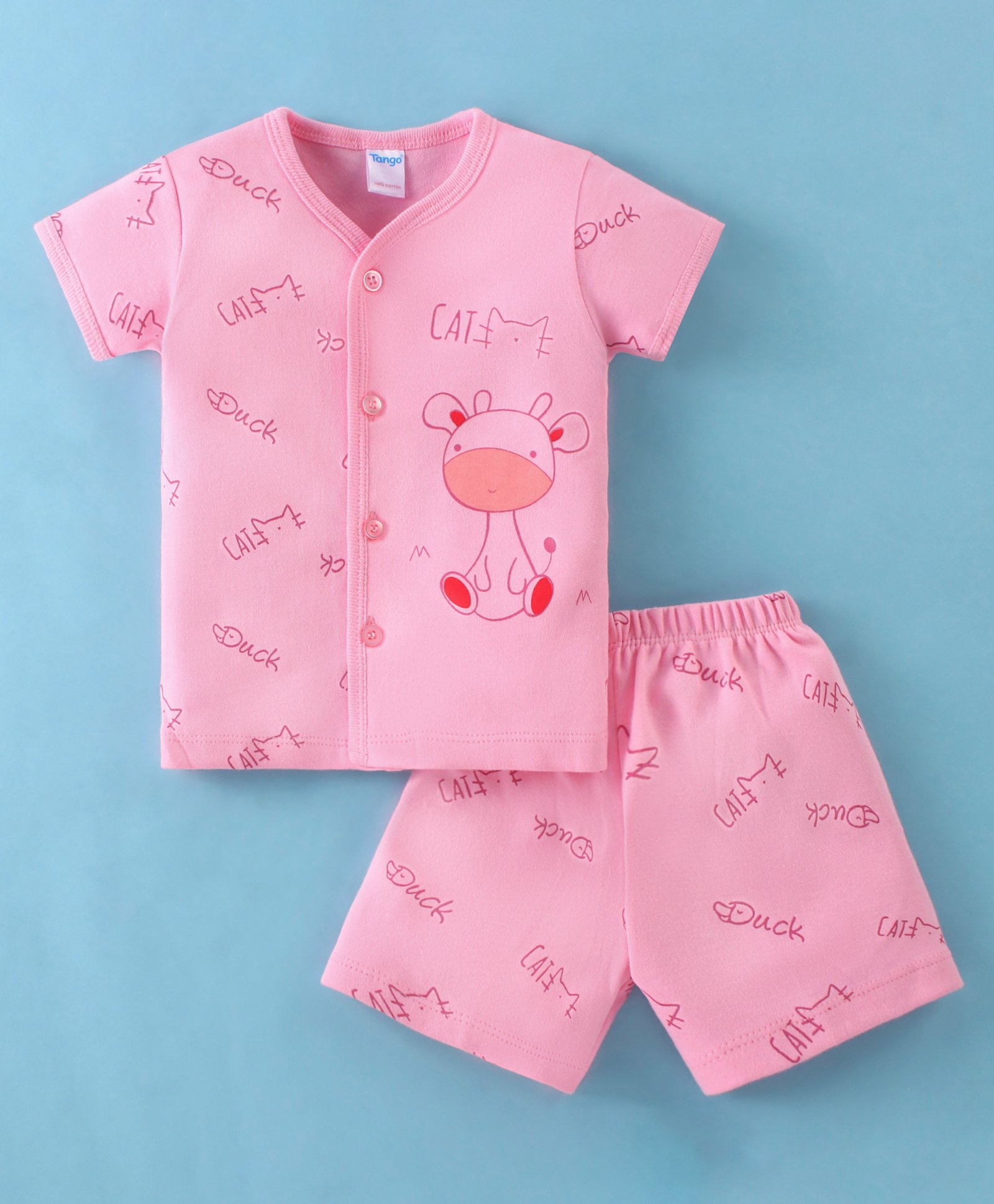 Tango Interlock Knit Half Sleeves Night Suit With Animals Print - Pink-picture-19