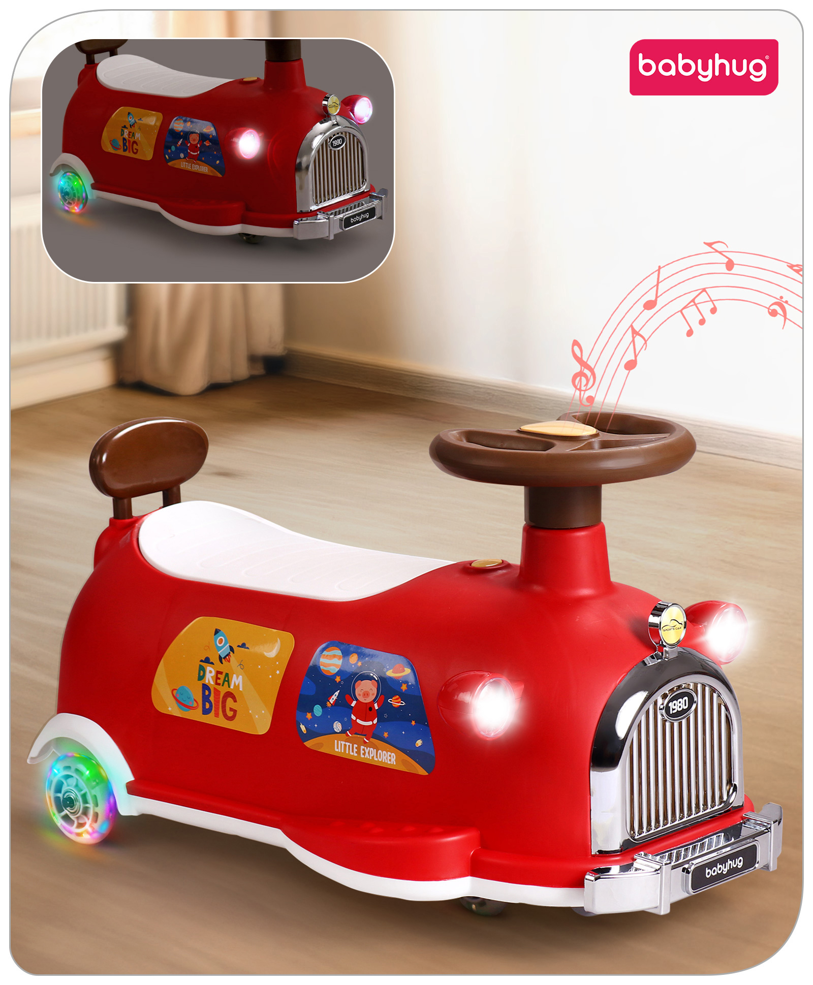Babyhug Musical Swing Car with Light & Music - Red
