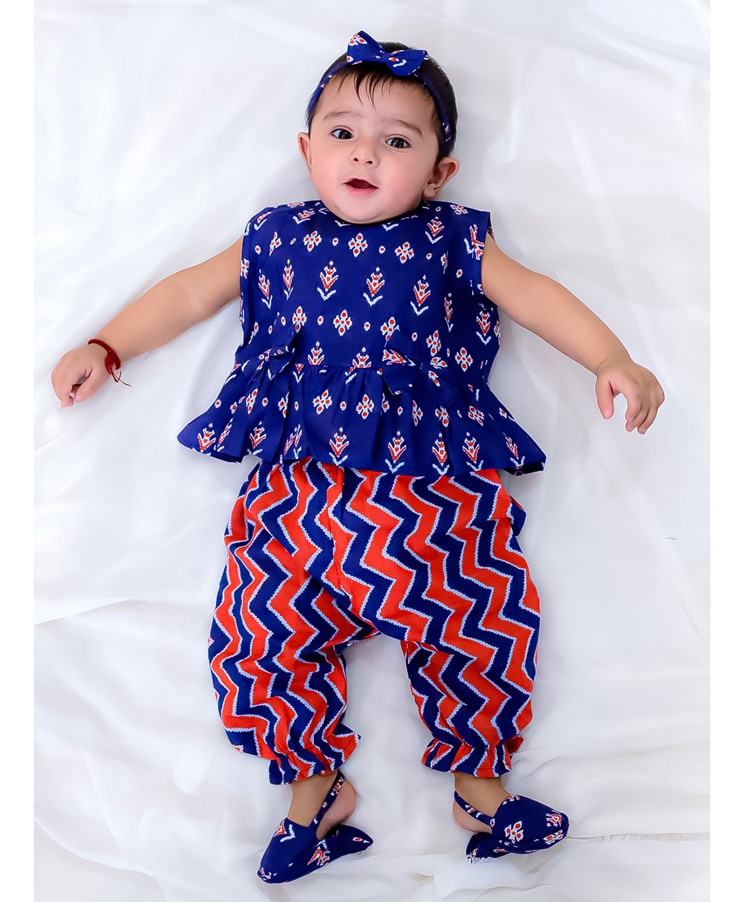 BownBee Sleeveless Floral &  Zig Zag  Coordinating Top Harem Pant With Headband & Booties - Purple-image-49