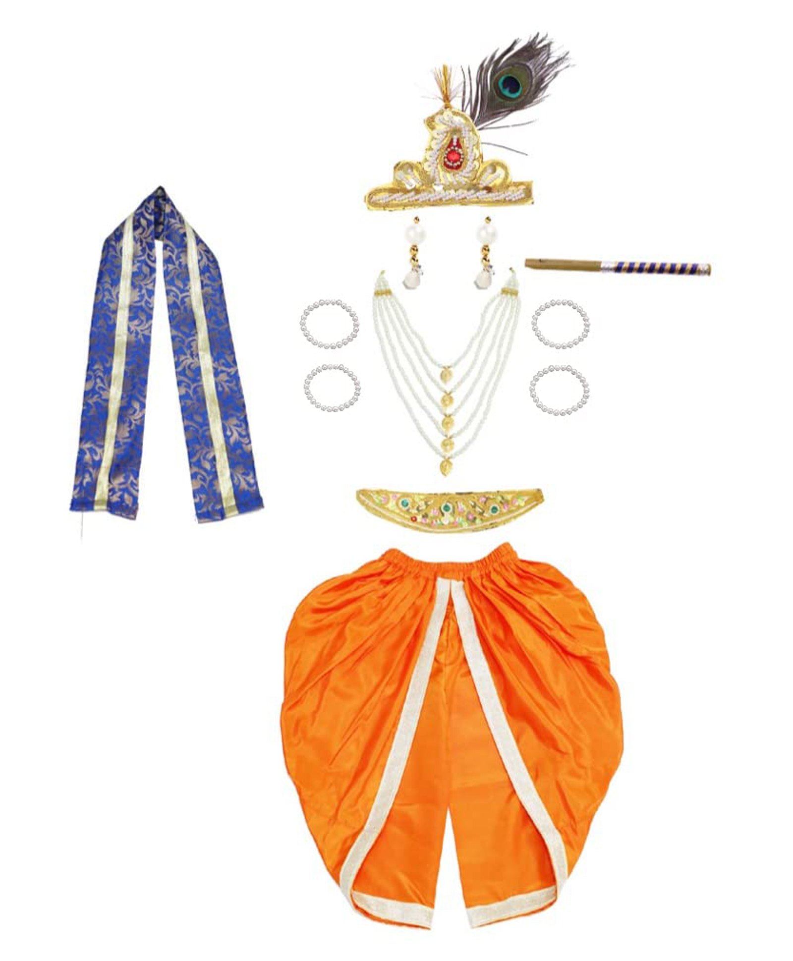 Itsmycostume Janmashtami Theme Krishna Costume Set - Orange & Blue-image-5