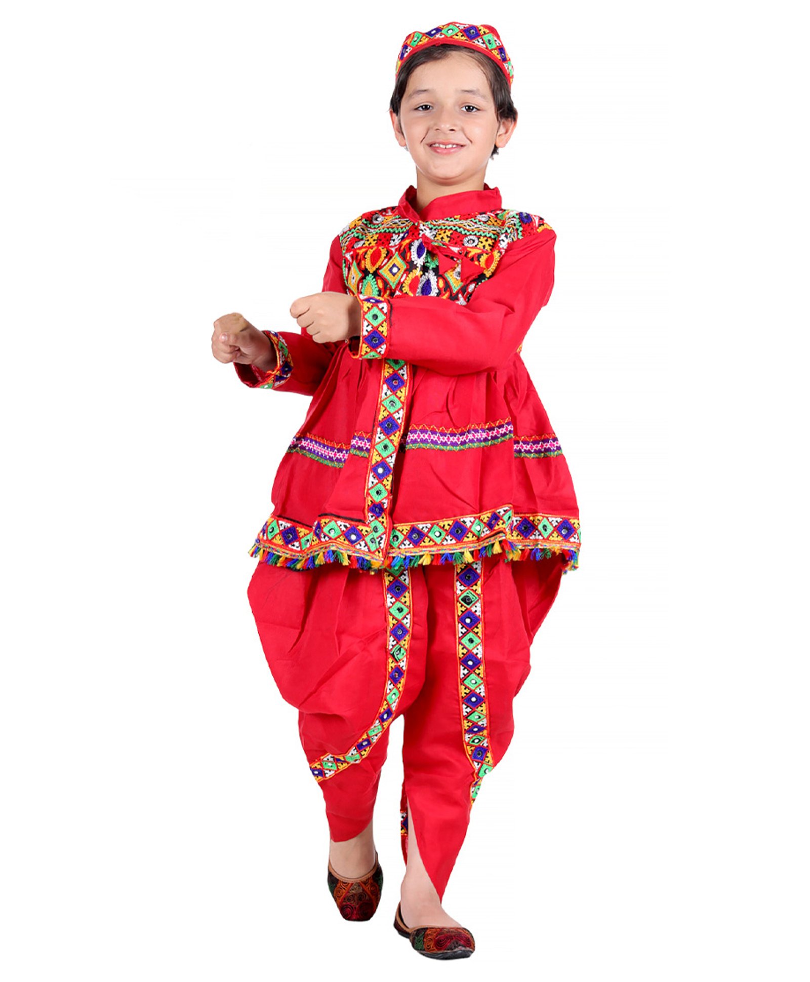 Itsmycostume Gujrati Garba & Kedia Cotton Full Sleeves Navratri Dress Theme Costume Set -Red-image-45