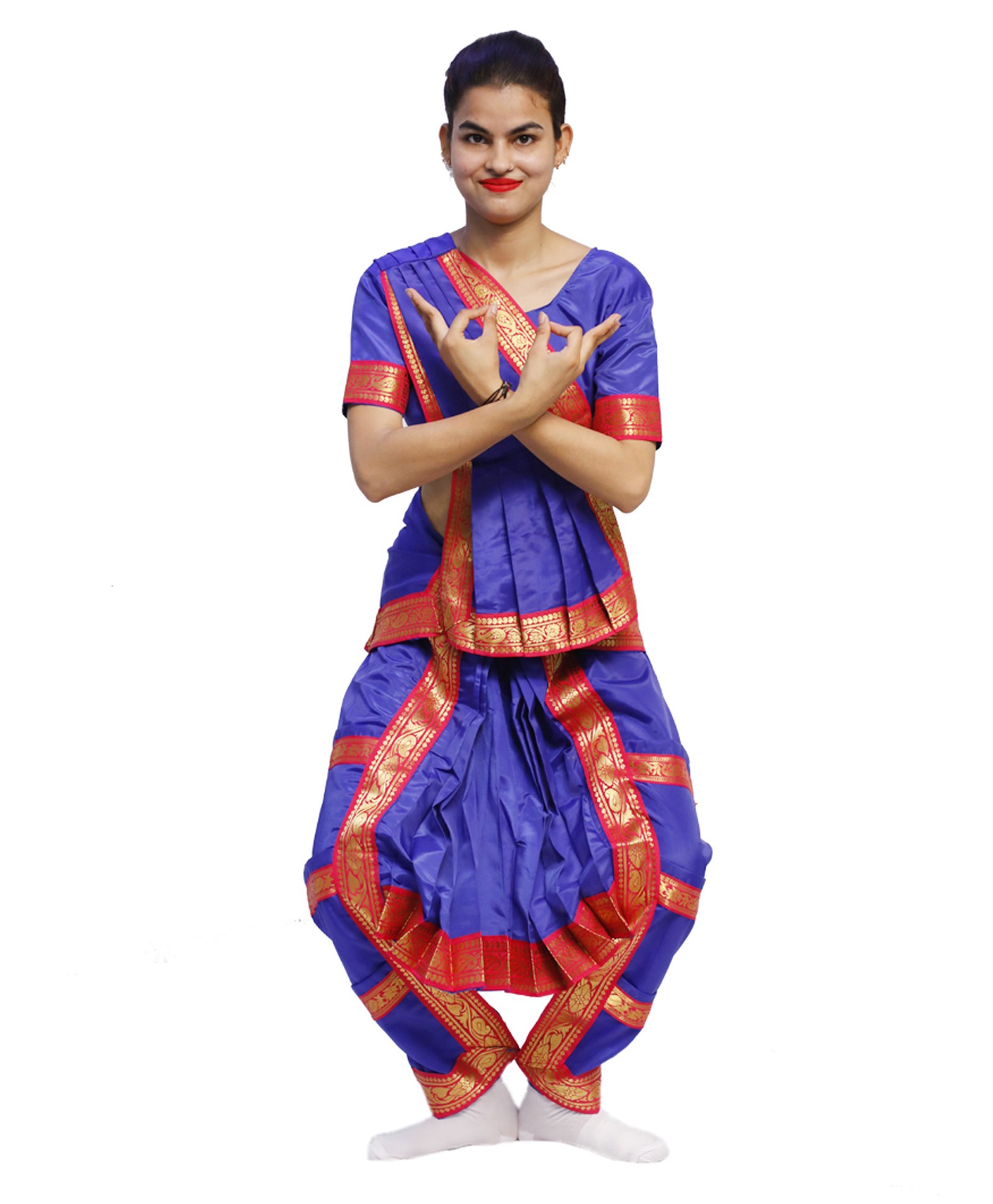 Itsmycostume Satin Half Sleeves Bharatnatyam Theme Costume Set - Blue