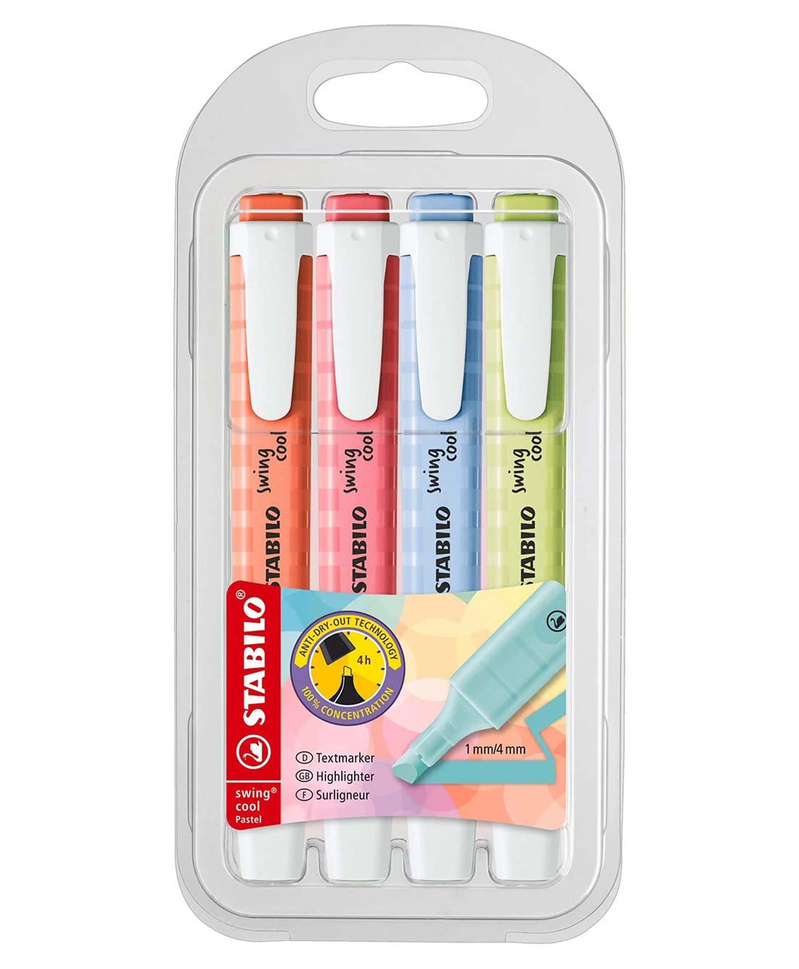 STABILO Highlighter swing cool Pastel - Pack of 4 - Cherry Blossom Pink, Dash of Lime, Cloudy Blue, Mellow Coral Red-picture-10