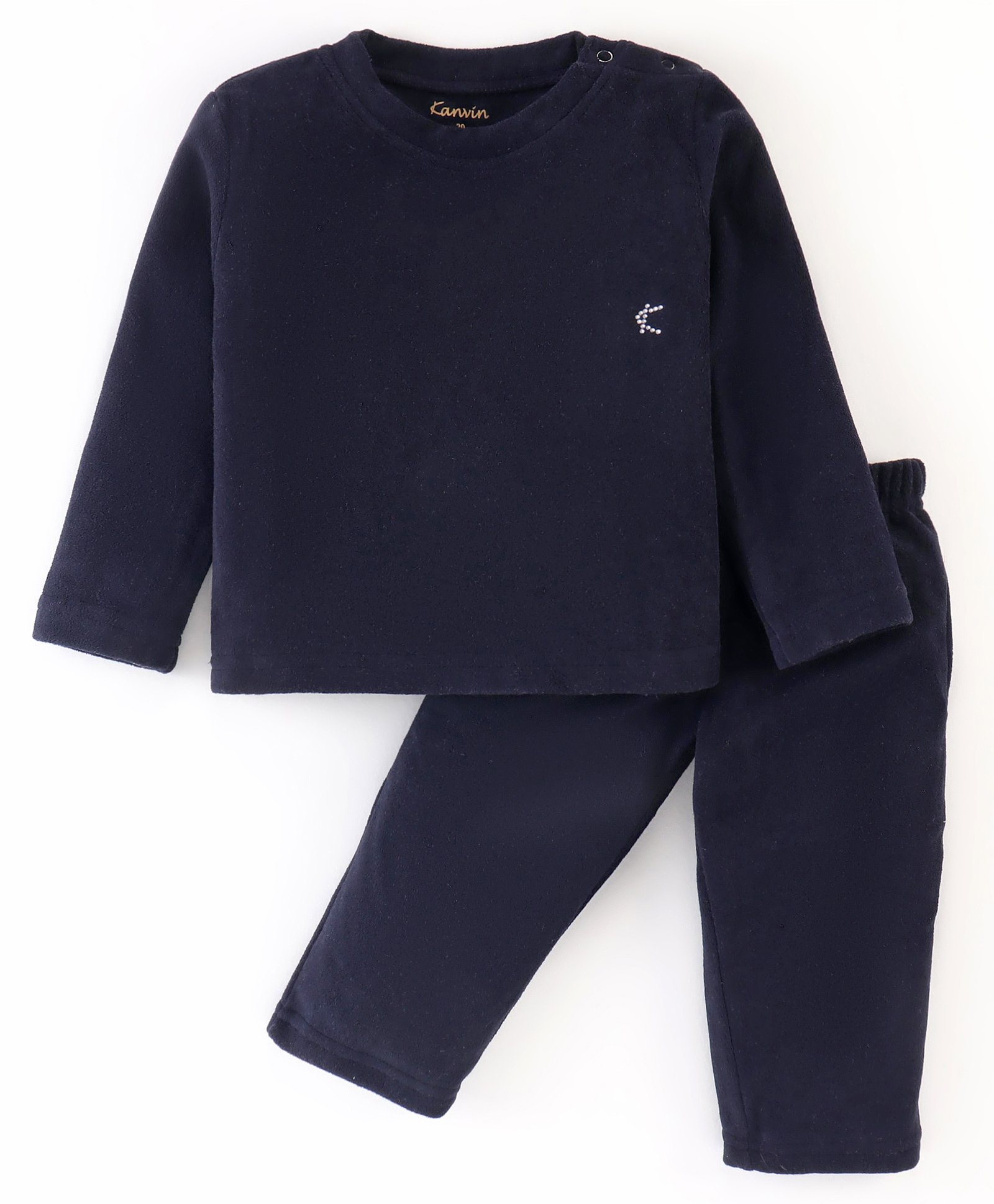 Kanvin Velour Full Sleeves Solid Color Winter Wear Suit - Navy Blue-image-31