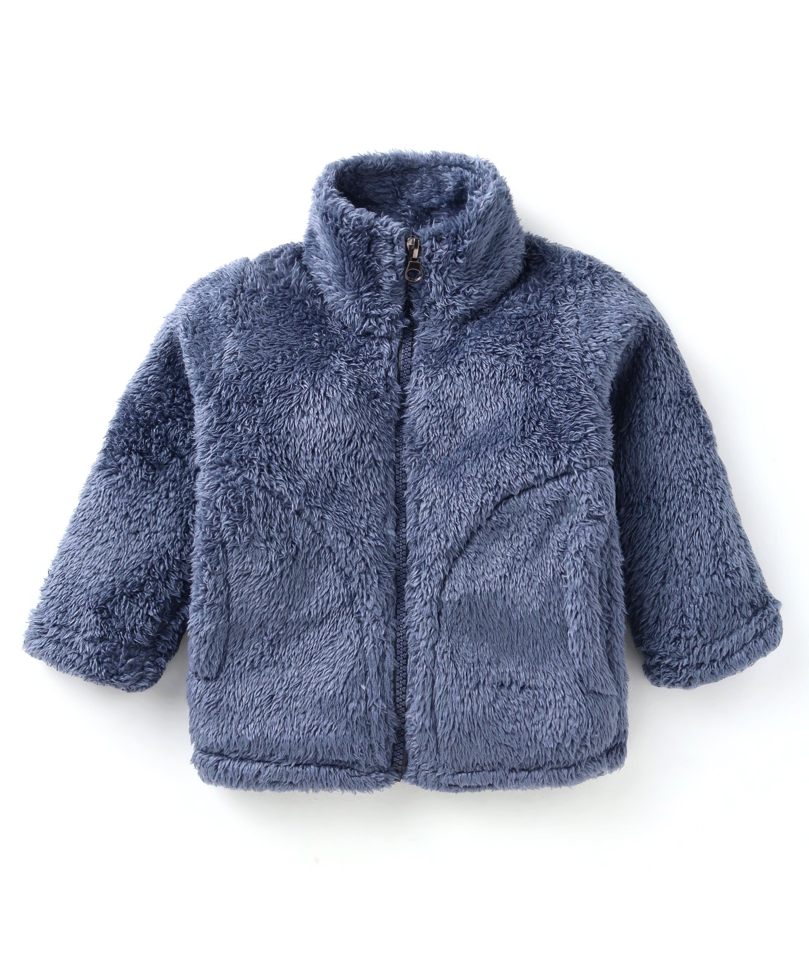 Kanvin Full Sleeves Solid Fur Jacket with Pockets - Royal Blue-picture-21