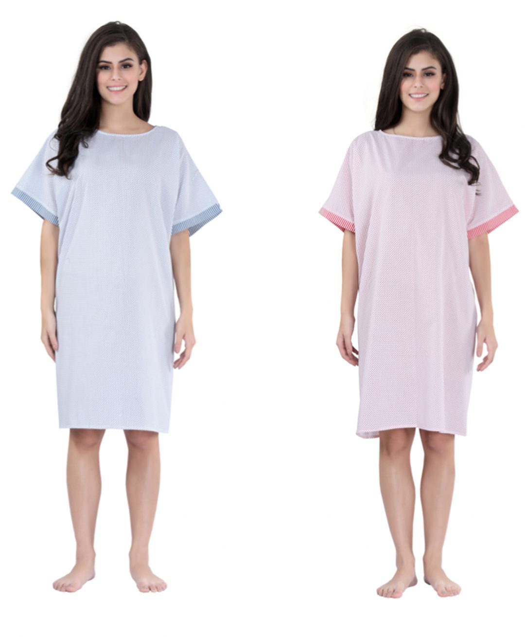 Piu Pack Of 2 Cotton Woven Half Sleeves Polka Dots Printed Hospital Patient Night Dress - Multi Colour-picture-28