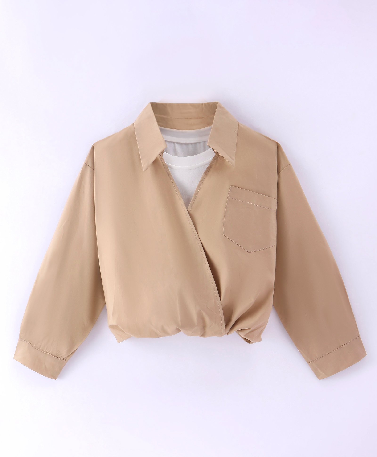Kookie Kids Full Sleeves Overlapping Top - Brown-image-13