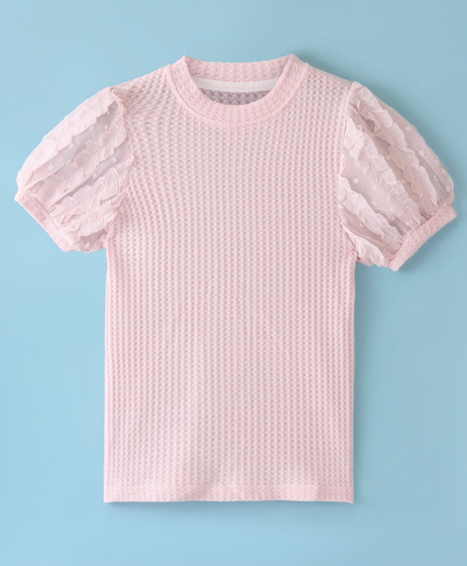 Kookie Kids Puffed Sleeve Texture Top- Pink-picture-16