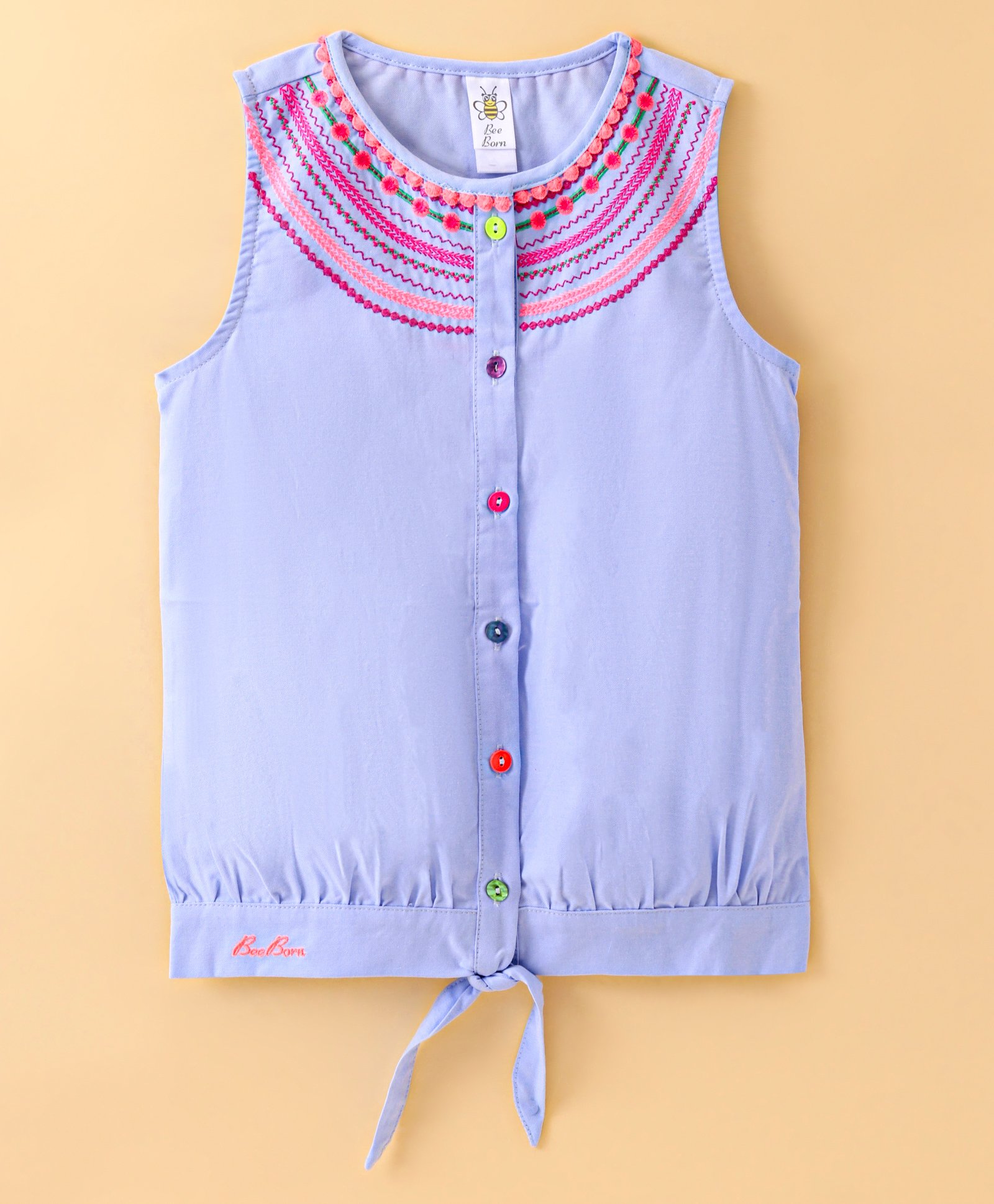 Kookie Kids Sleeveless Top with Floral Embroidery - Blue-image-45