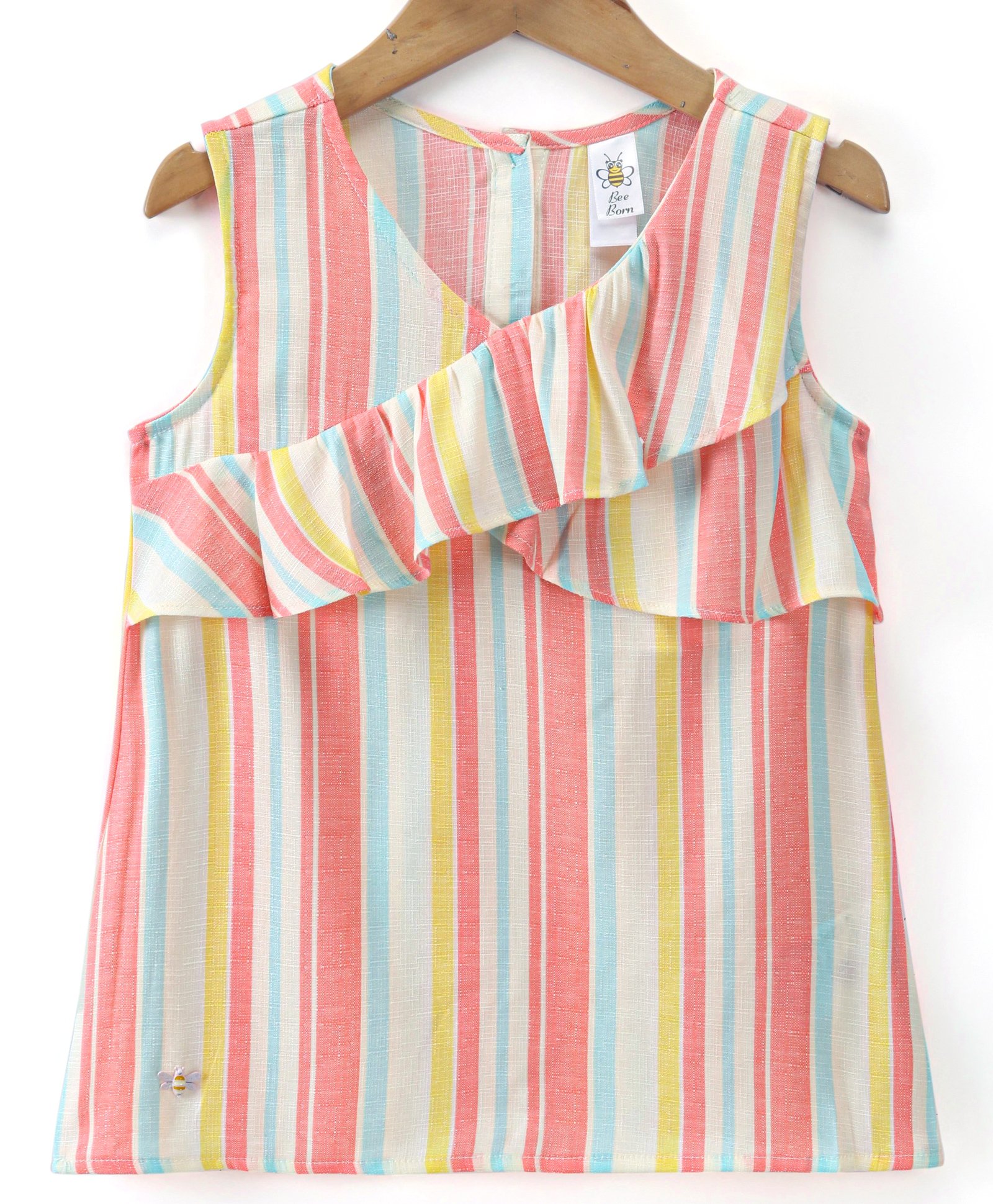 Kookie Kids Sleeveless Striped & Frill Detailing Top - Multicolour-image-9
