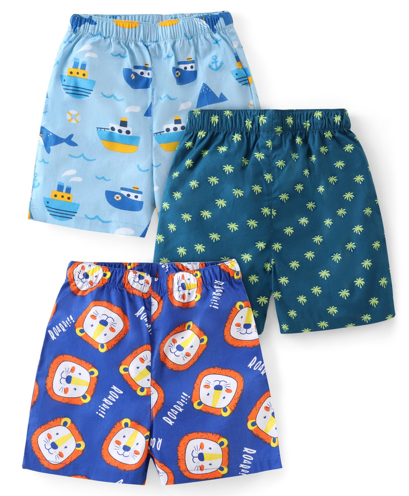 Babyhug Cotton Woven Boats & Lions Printed Boxers Pack of 3 - Multicolour-image-5
