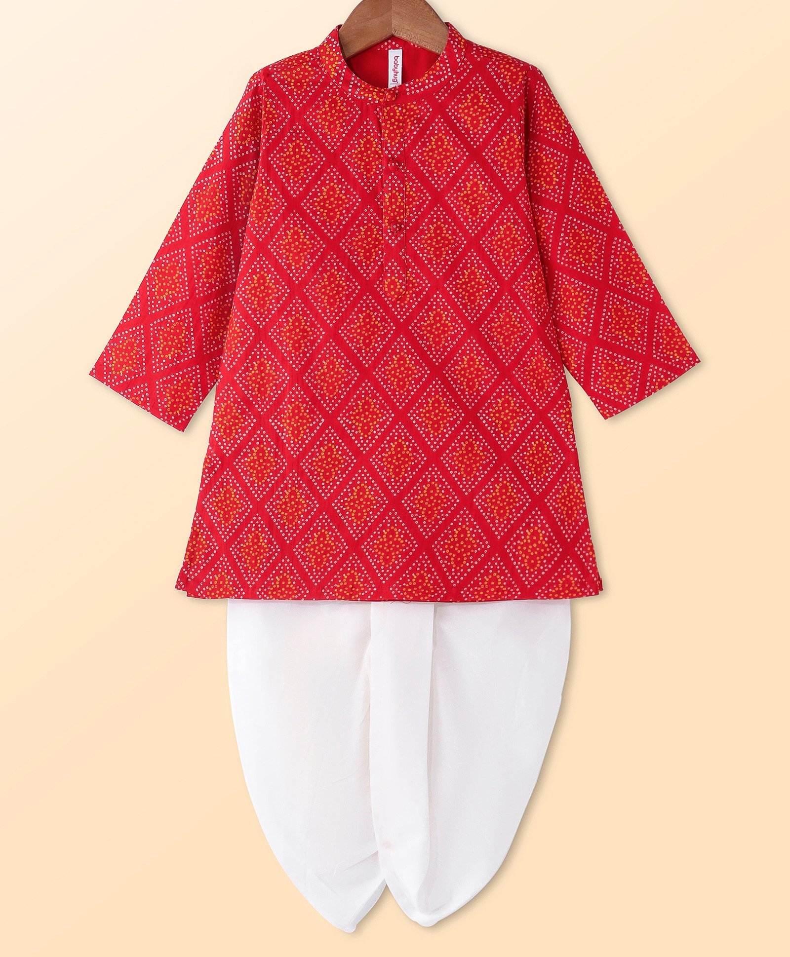 Babyhug Cotton Woven Full Sleeves Bandhani Printed Kurta With Solid Dhoti Set - Red-picture-36