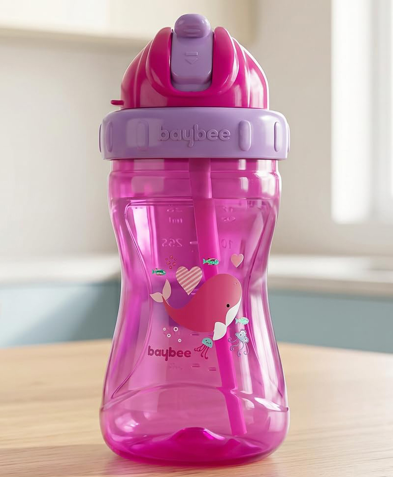 Baybee Zoo 340ML Sipper Bottle for kids, Anti-Spill Sippy Bottle with Soft Silicone Straw BPA Free |Sippy Cup, Baby Bottle Sipper (Pink)-image-29