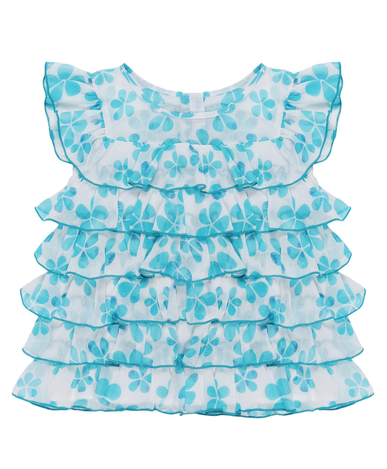 Young Birds Frill Sleeves Floral Printed Layered Top - Blue-picture-28