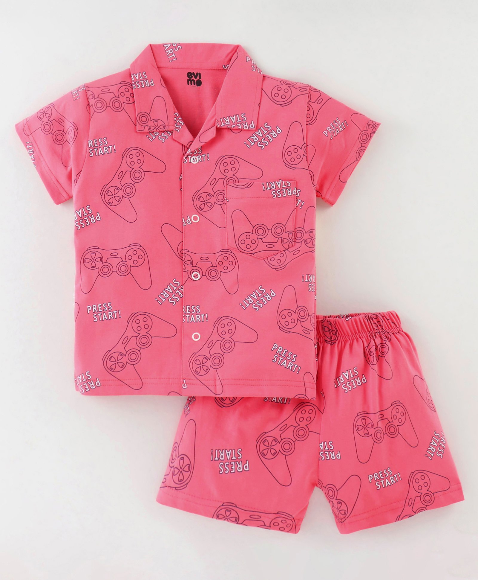 Evimo Cotton Knit Half Sleeves Night Suit With Joysticks Print - Coral-picture-7