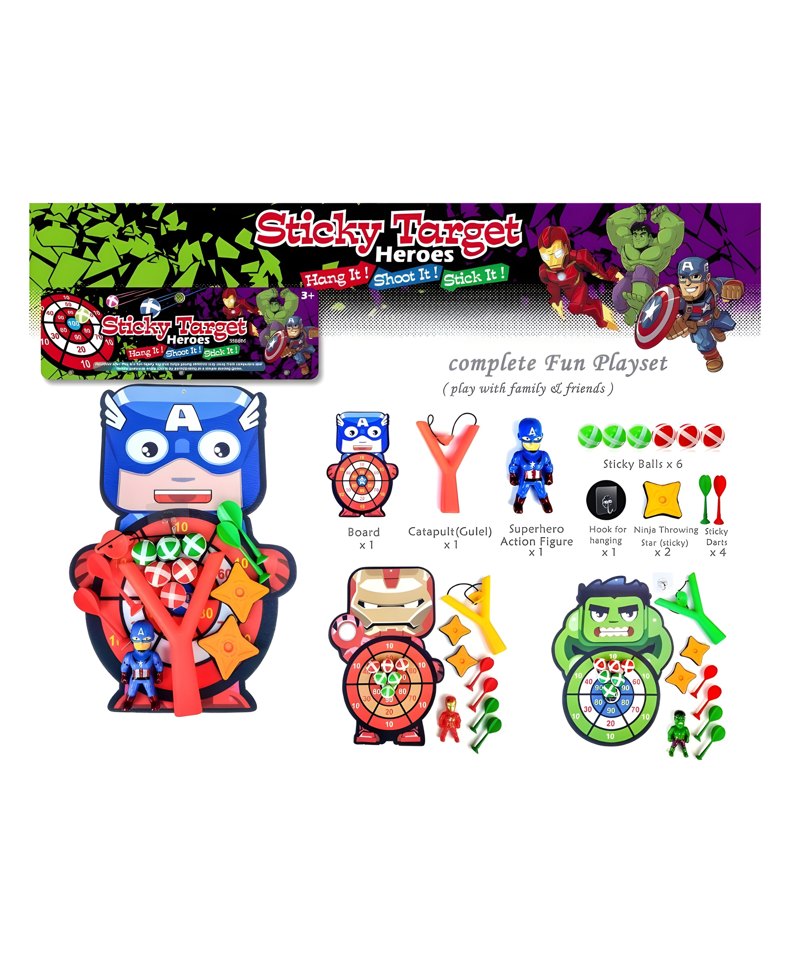 YAMAMA Sticky Target Dart Board Game For Kids Sticky Target Heroes Iron Man Captain America And Hulk Dart Board Game With Sticky Balls And Darts Hang It Shoot It Stick It  (Pack of 1  Design May Vary)-image-21