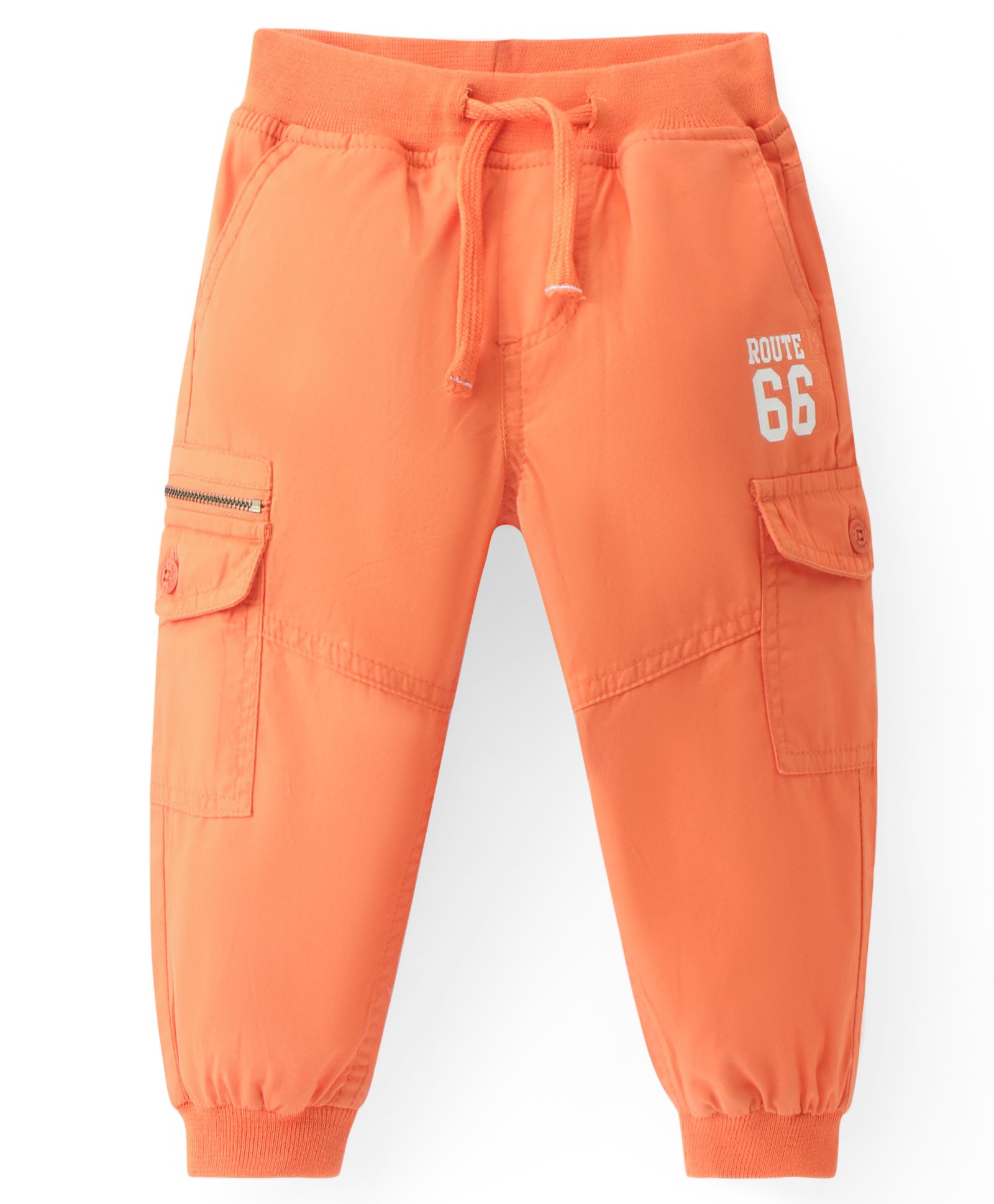 Babyhug Cotton Woven Full Length Ribbed Waist Pant With Text Print- Orange-picture-28