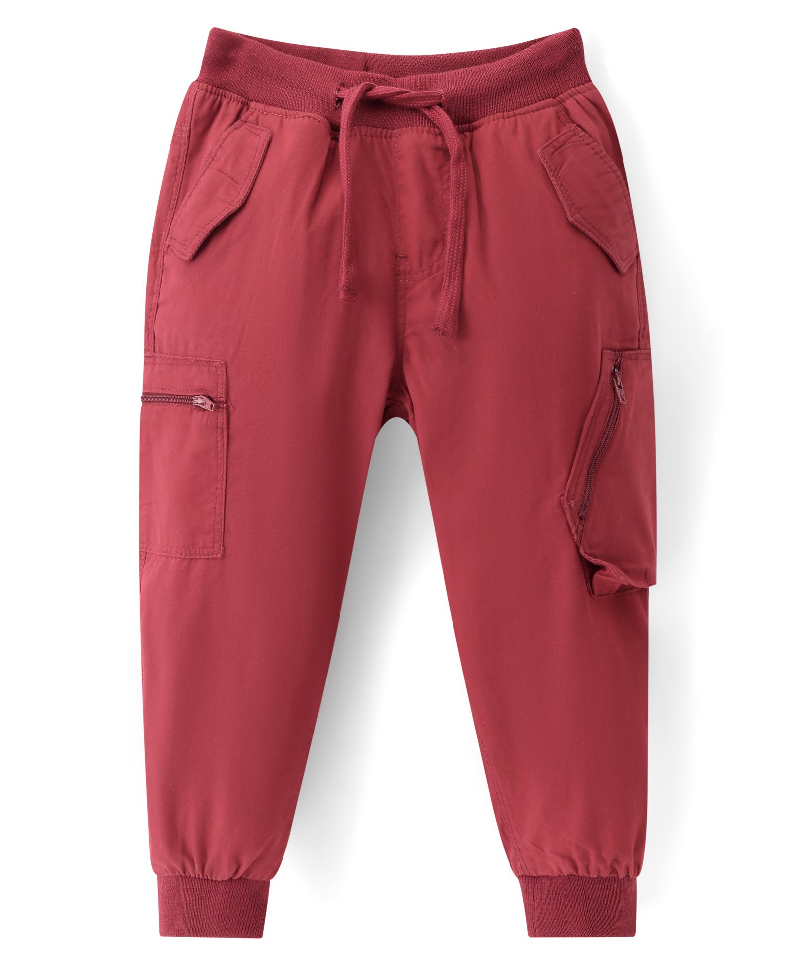 Babyhug Cotton Woven Full Length Stretchable Trouser with Cargo Pockets Solid Colour - Red-picture-25