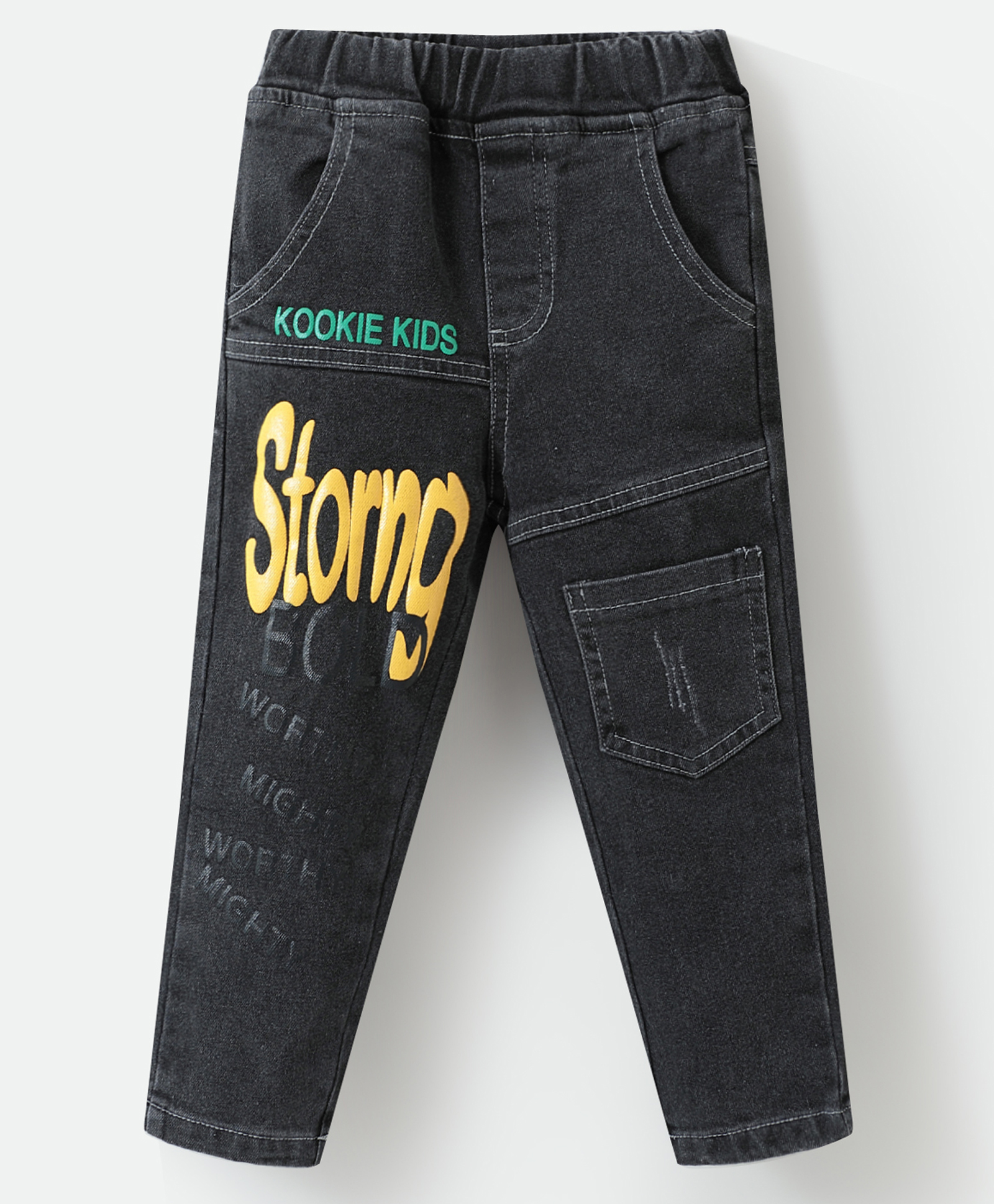 Kookie Kids Full Length Washed Denim Jeans With Text Print - Charcoal Grey-picture-26