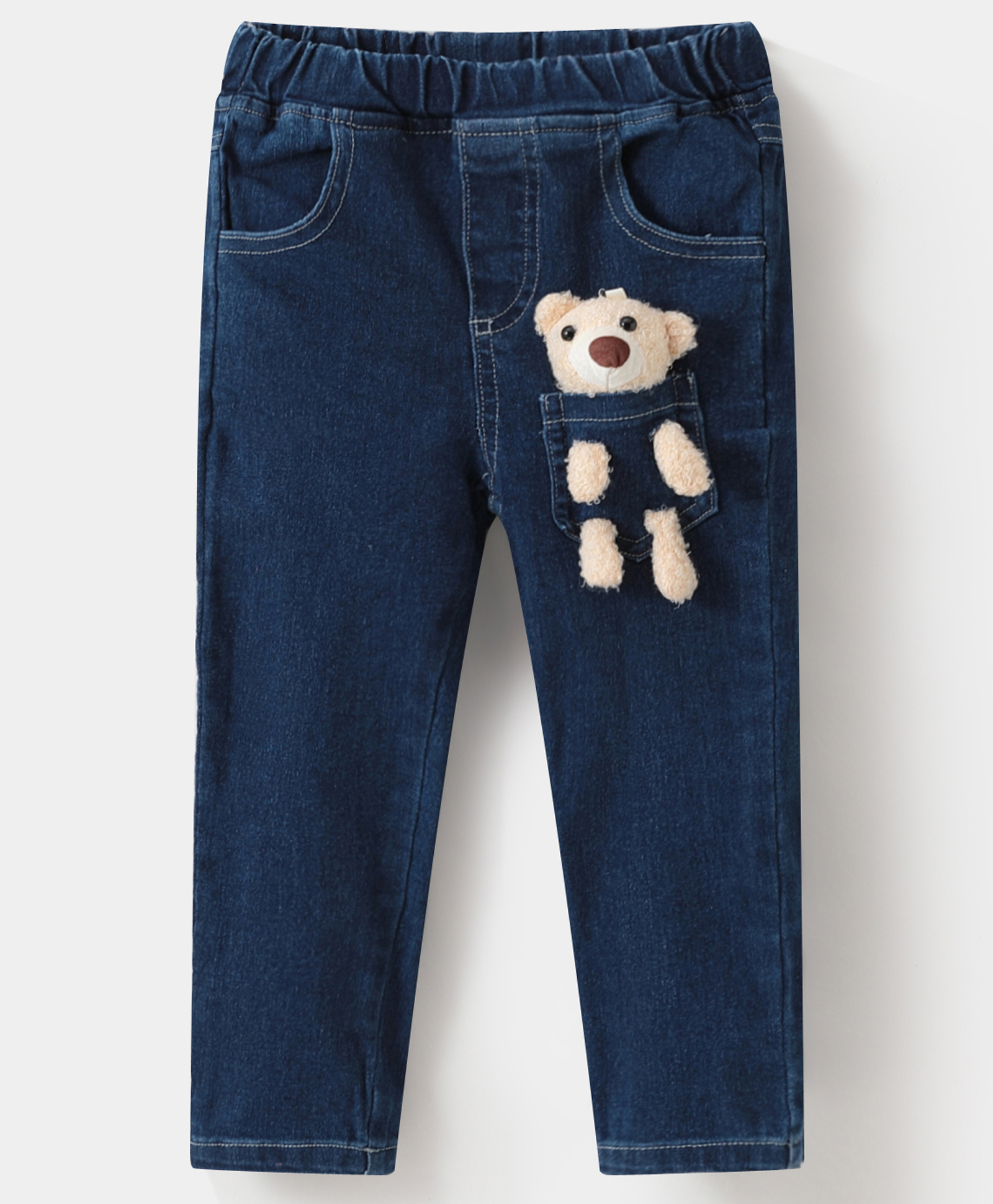 Kookie Kids Full Length Denim Jeans with Teddy Applique - Blue-picture-25