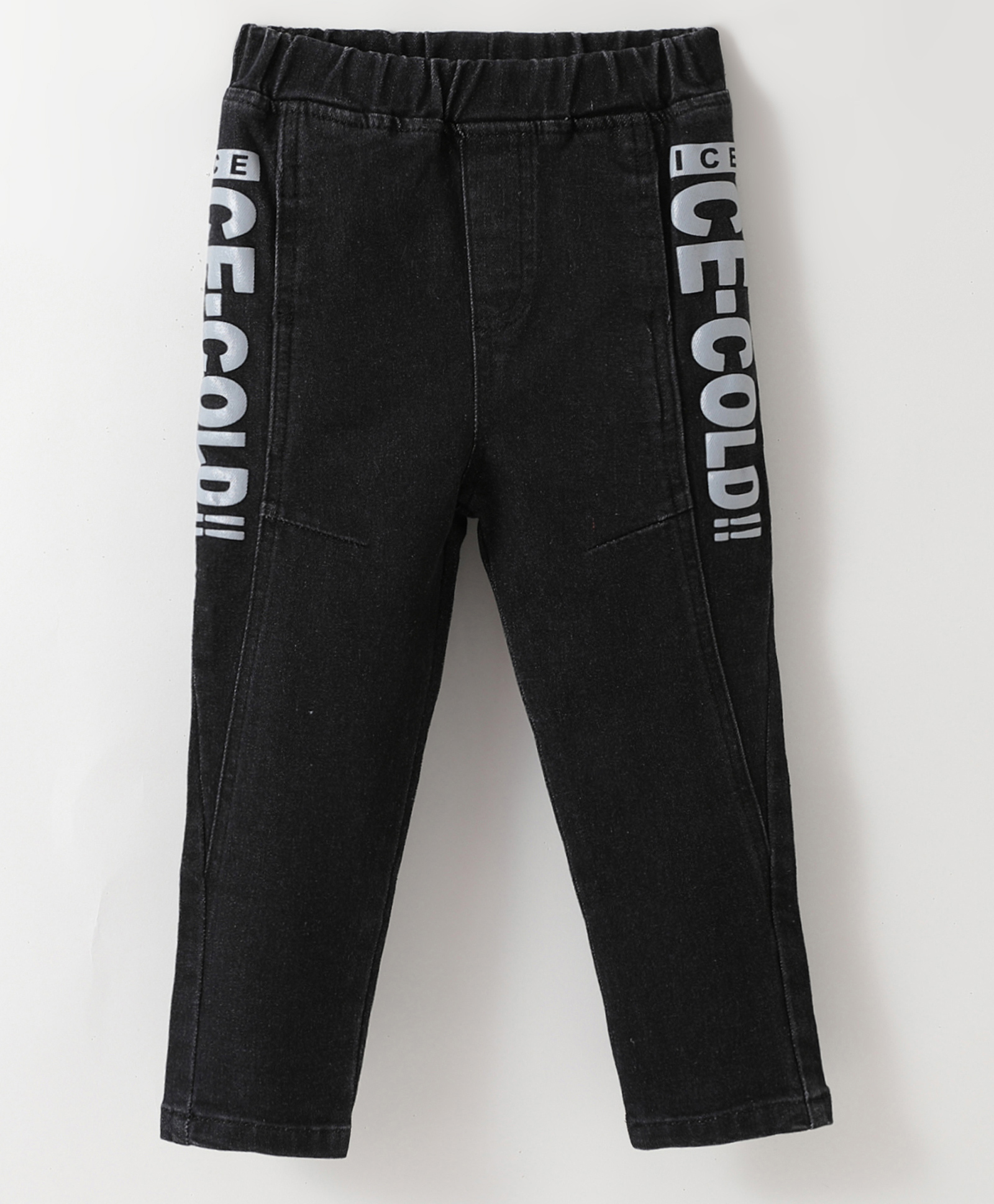Kookie Kids Denim Full Length Jeans with Side Text Print - Black-image-45