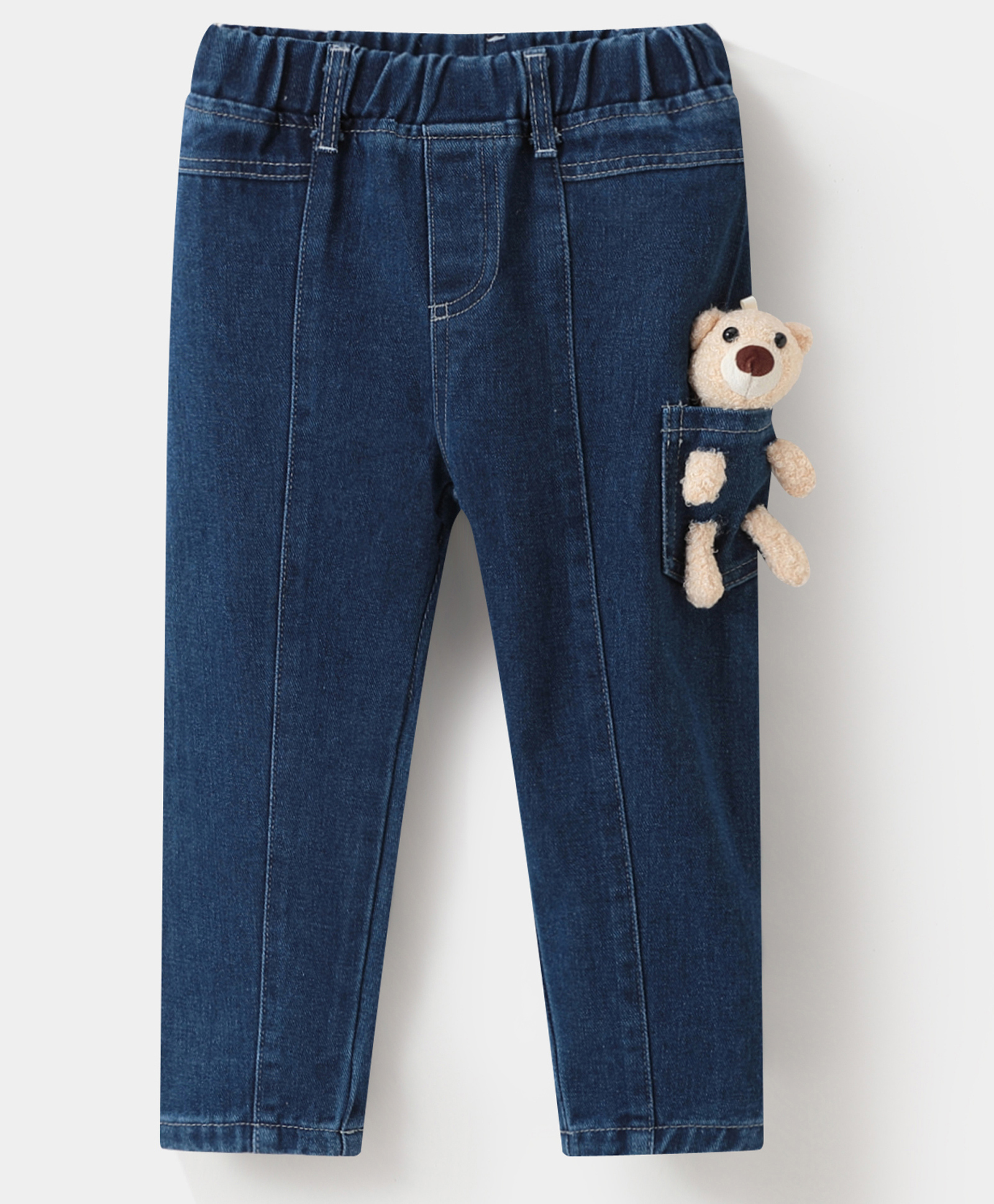 Kookie Kids Full Length Denim Jeans with Teddy Applique - Blue-image-27