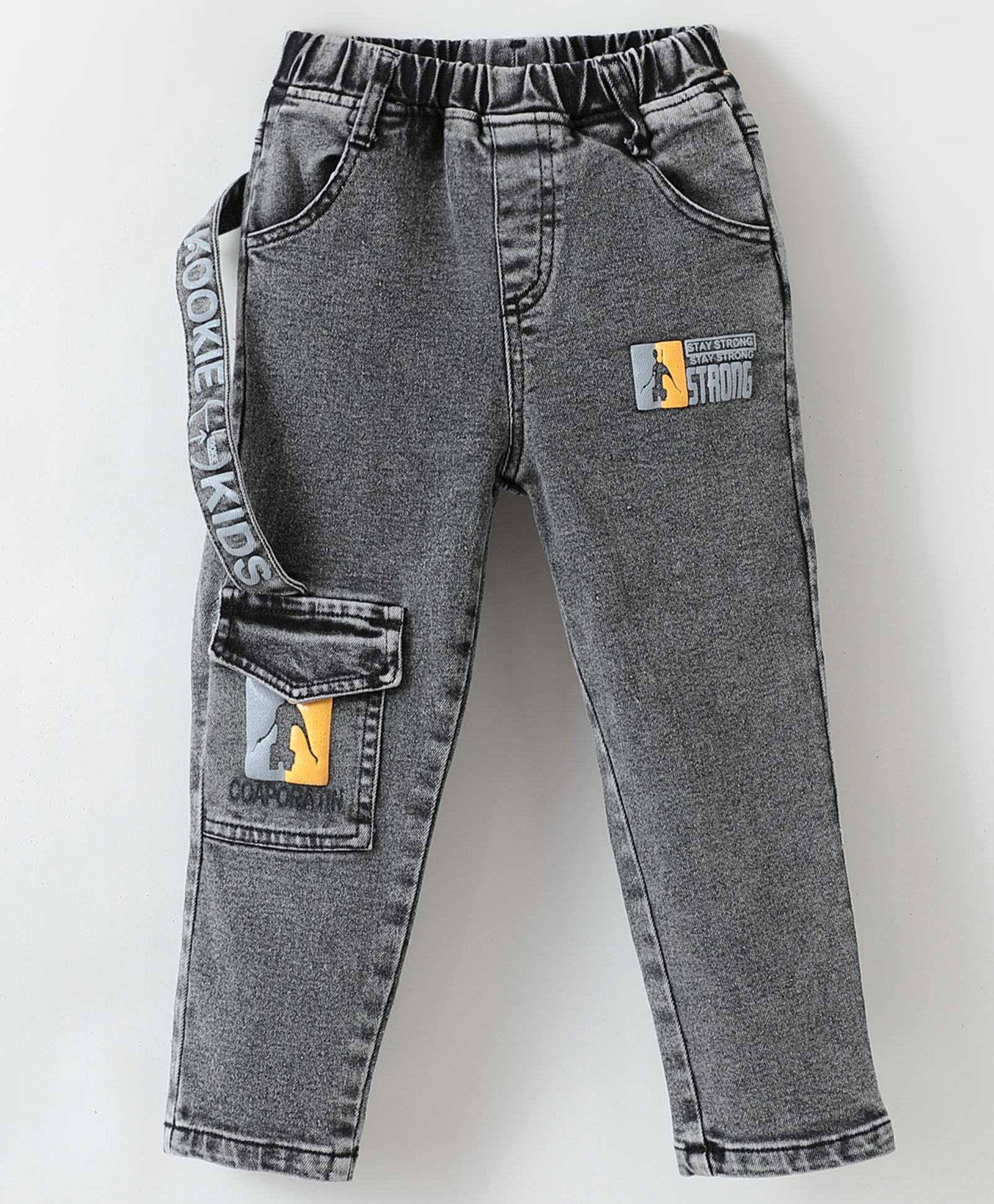 Kookie Kids  Full Length Denim Jeans With Text Print - Black-image-16