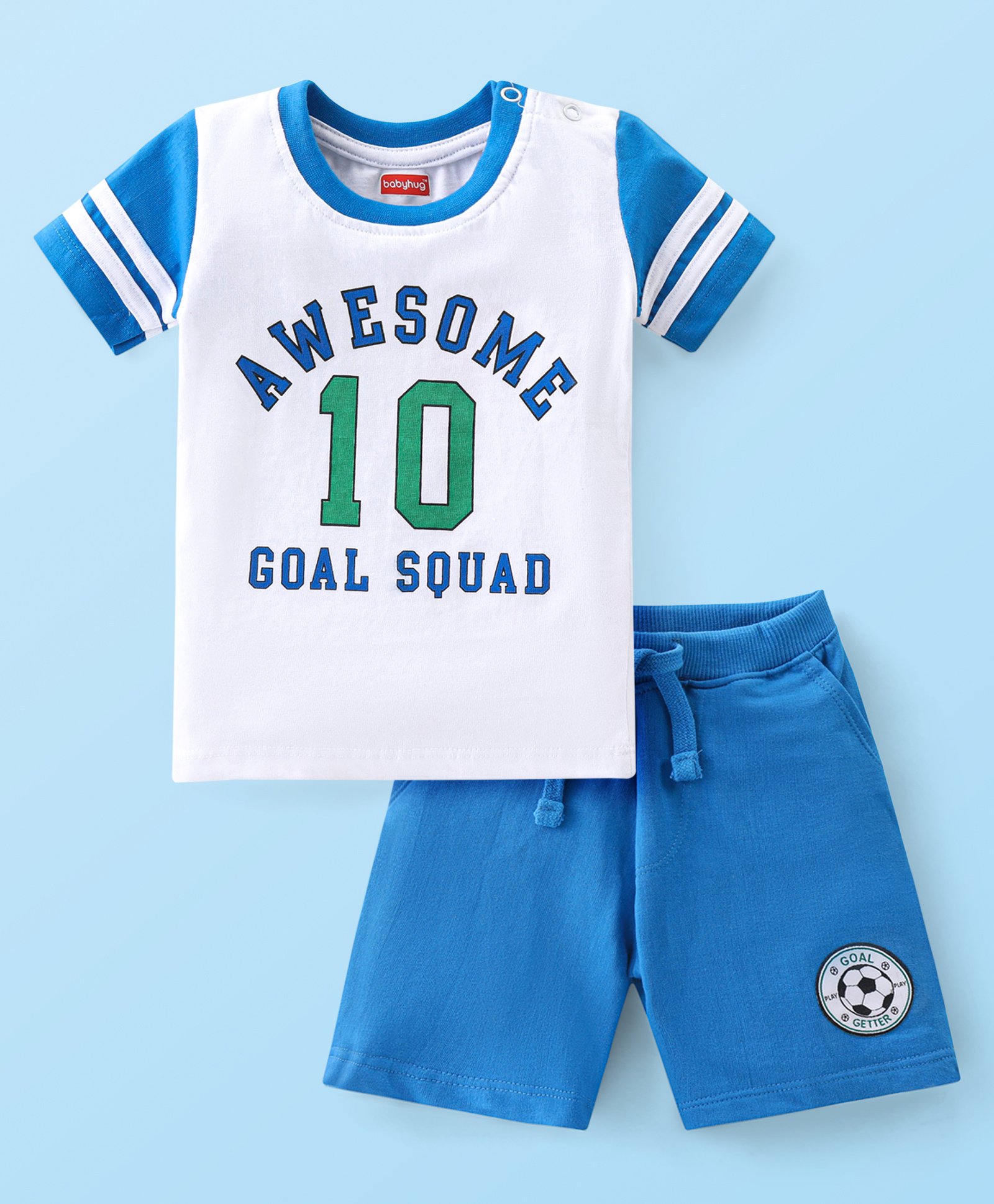 Babyhug Cotton Knit Half Sleeves T-Shirt & Shorts Set With Text & Number Print - Multicolor-picture-10