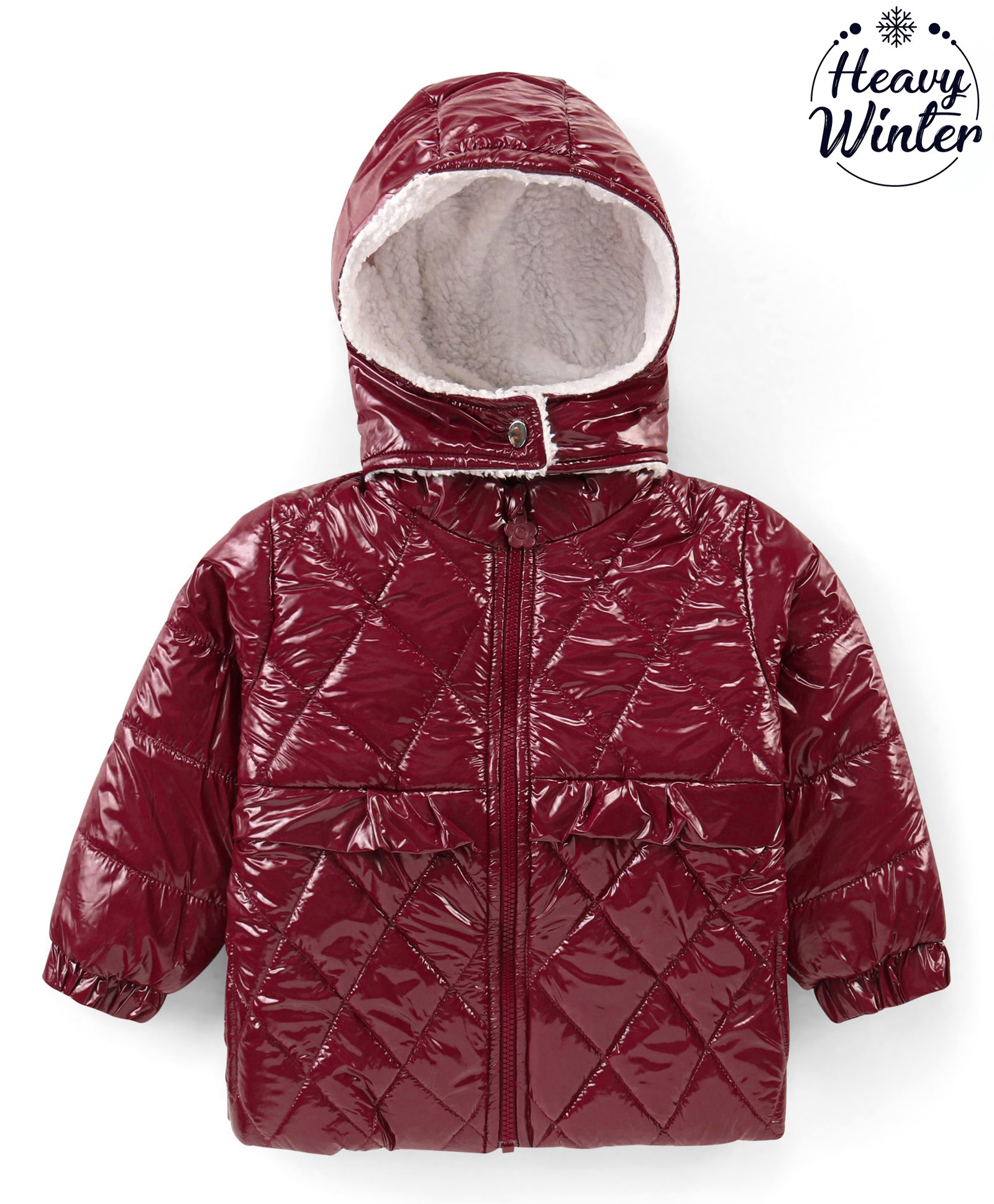 Babyoye Woven Full Sleeves Front Open Padded Hooded Jacket with Glossy Finish - Red-image-2