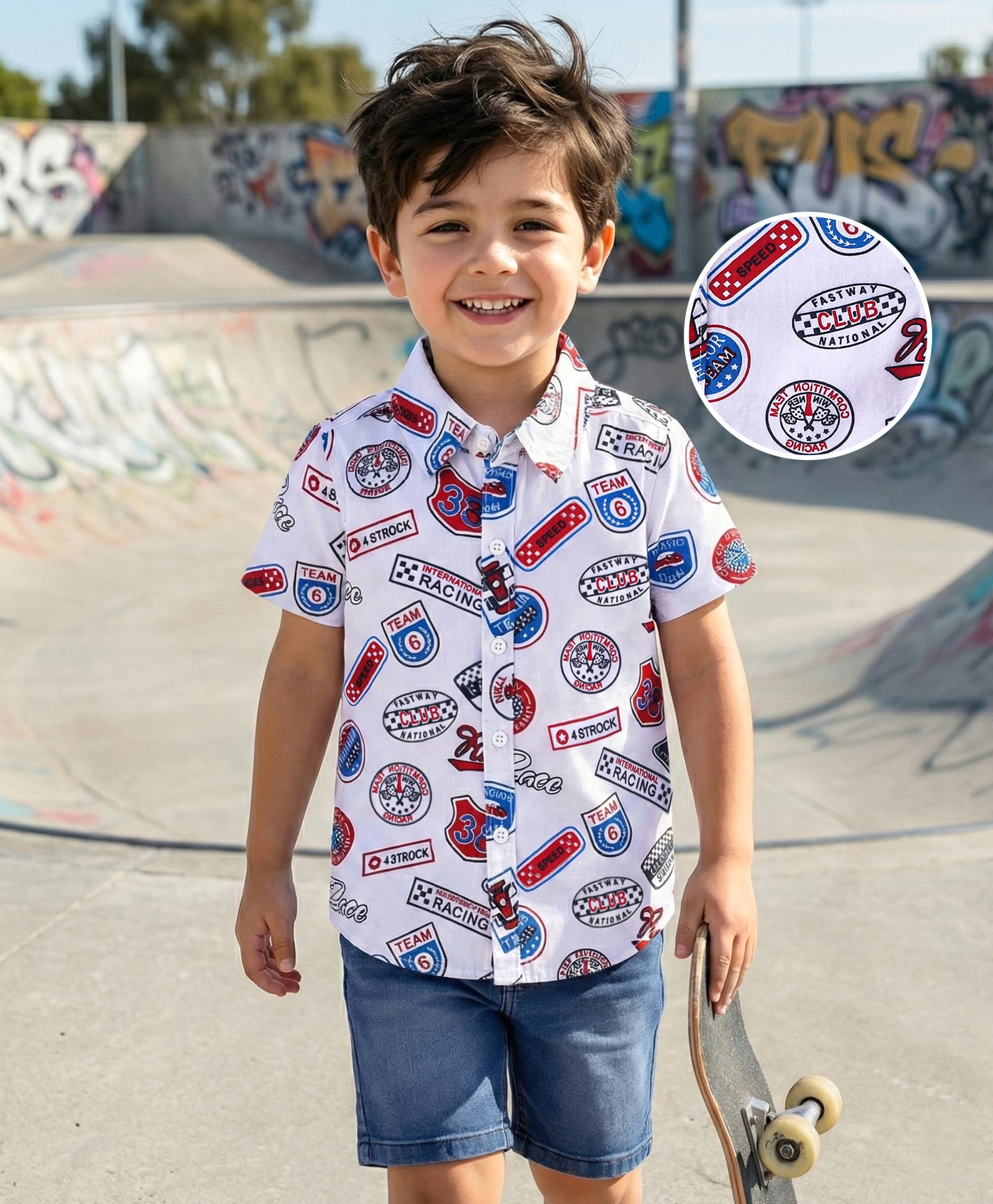 Babyhug Cotton Woven Half Sleeves Shirt & Denim Shorts Set with Text Print - Multicolour-picture-31