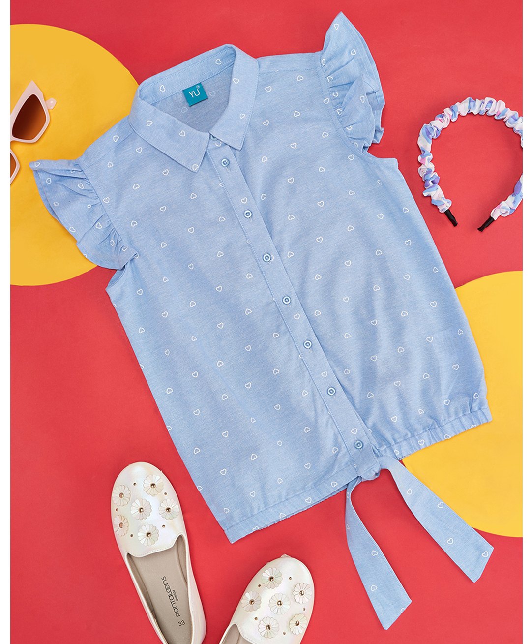 YU by Pantaloons Sleeveless Frill Detailed Hearts Printed Top - Medium Blue-picture-39