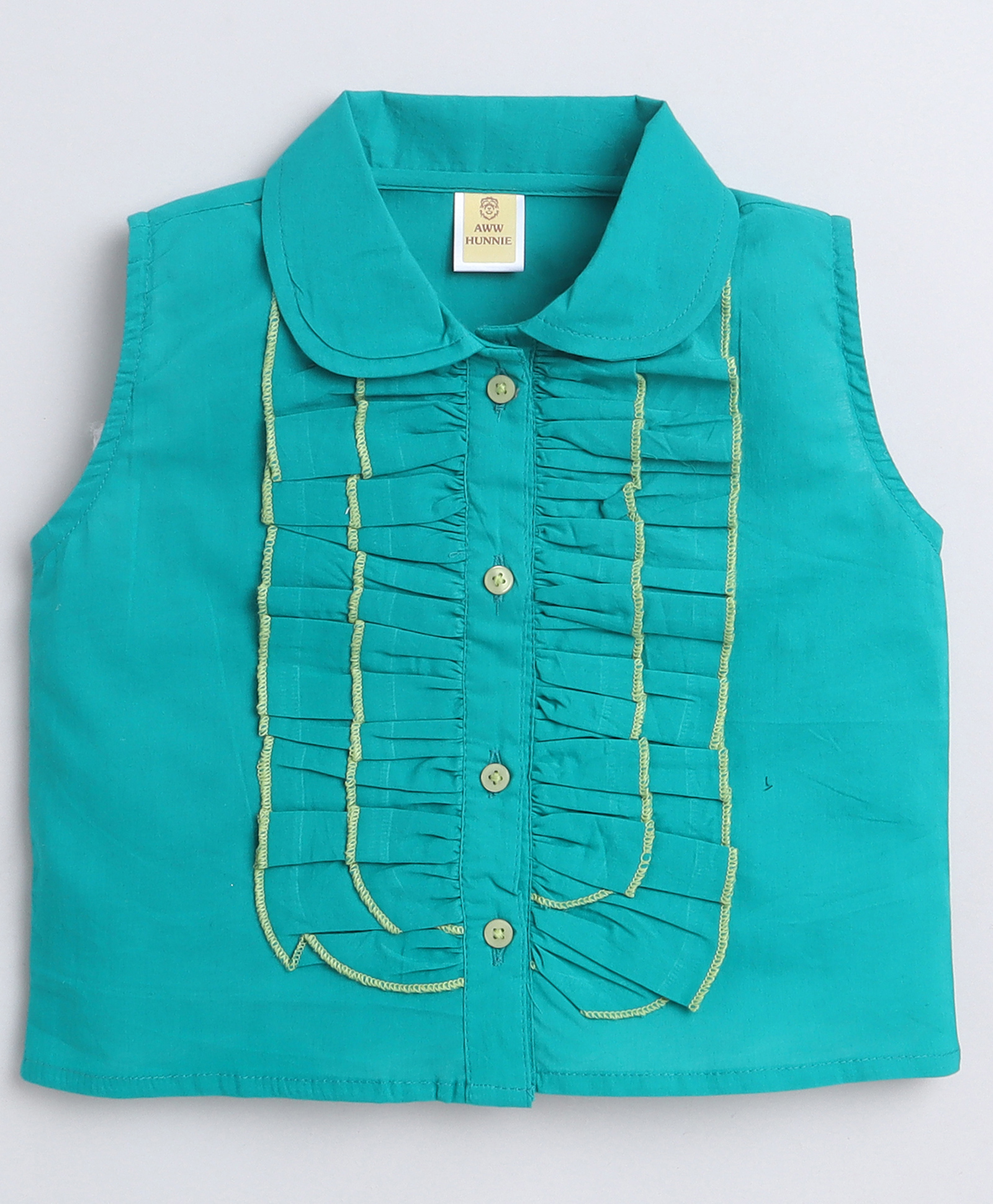 Aww Hunnie 100% Cotton Sleeveless Frill Detailed Top - Green-picture-28