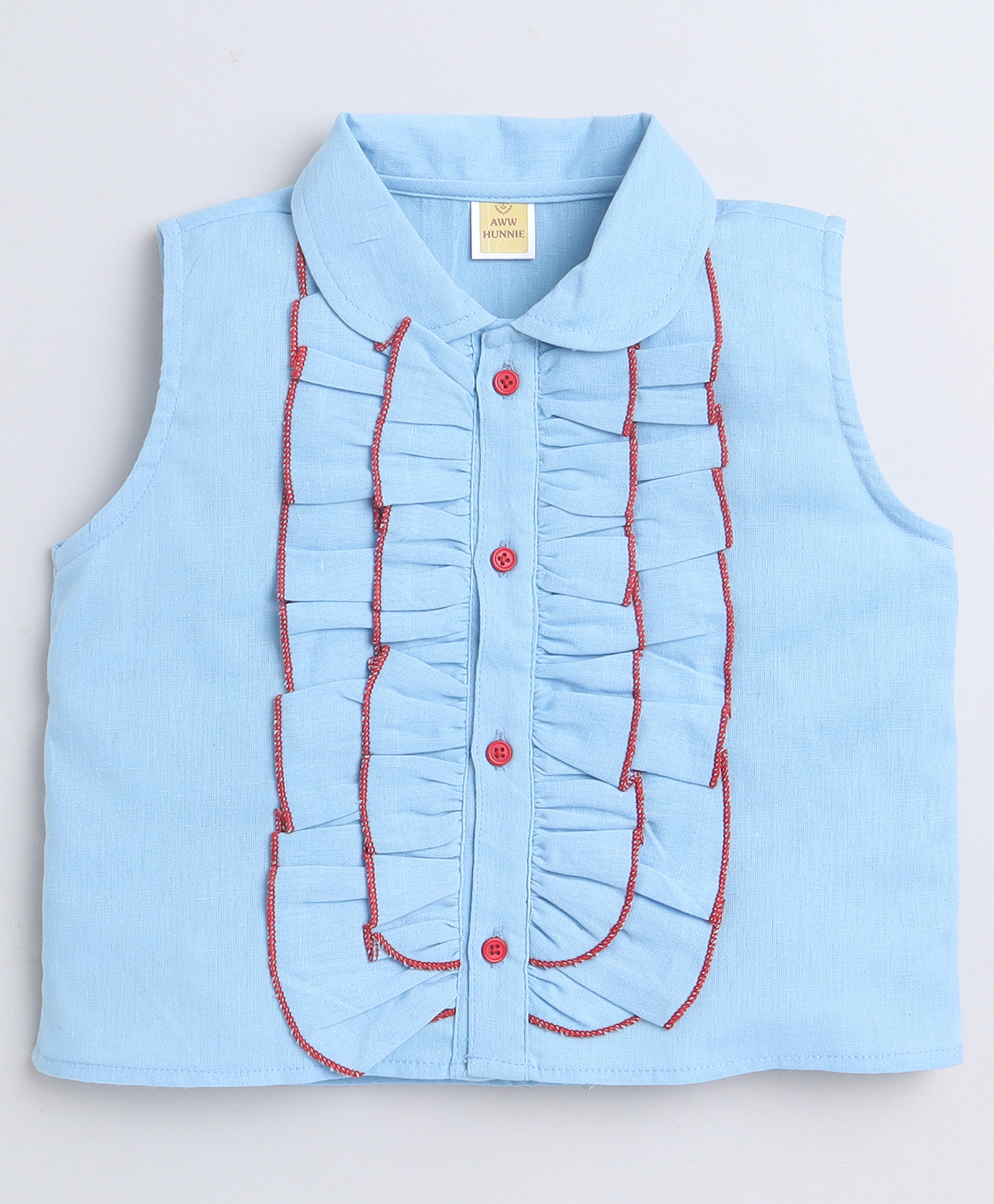 Aww Hunnie 100% Cotton Sleeveless Frill Detailed Top - Blue-picture-23