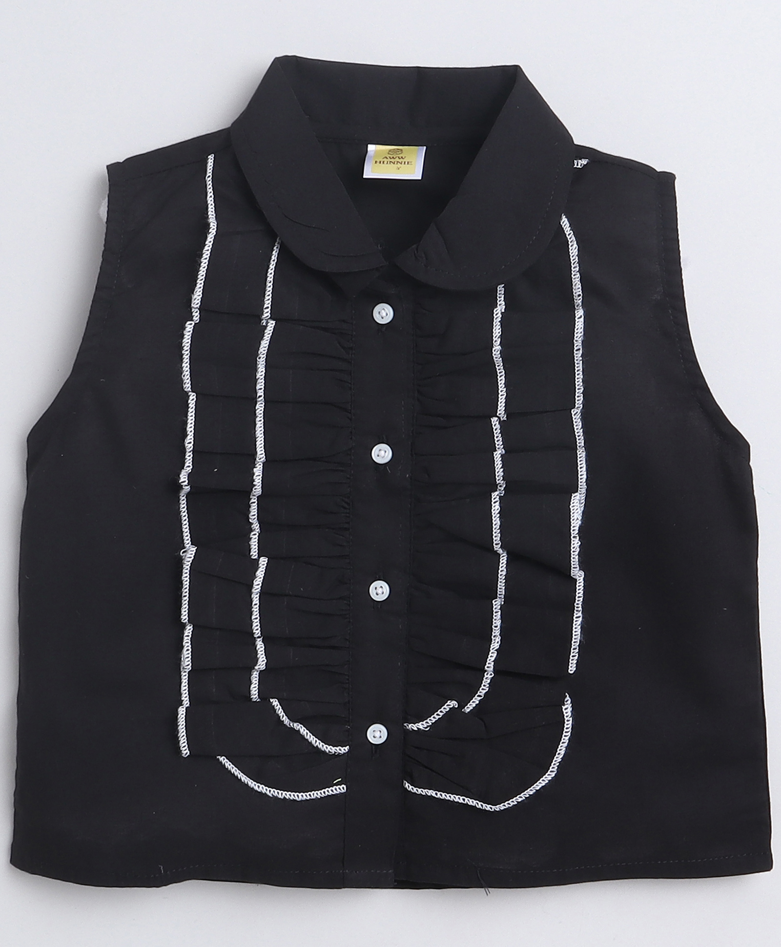 Aww Hunnie 100% Cotton Sleeveless Frill Detailed Top - Black-image-46