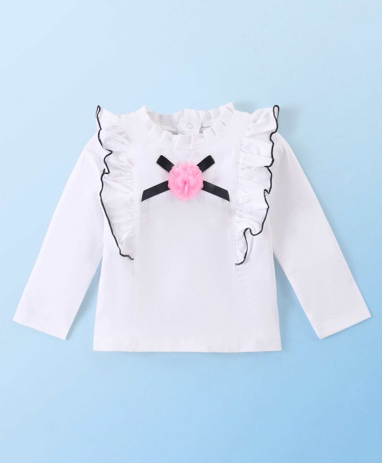 Babyhug Cotton Knit Full Sleeves  Winter Top With Frill & Floral Applique - White-image-43