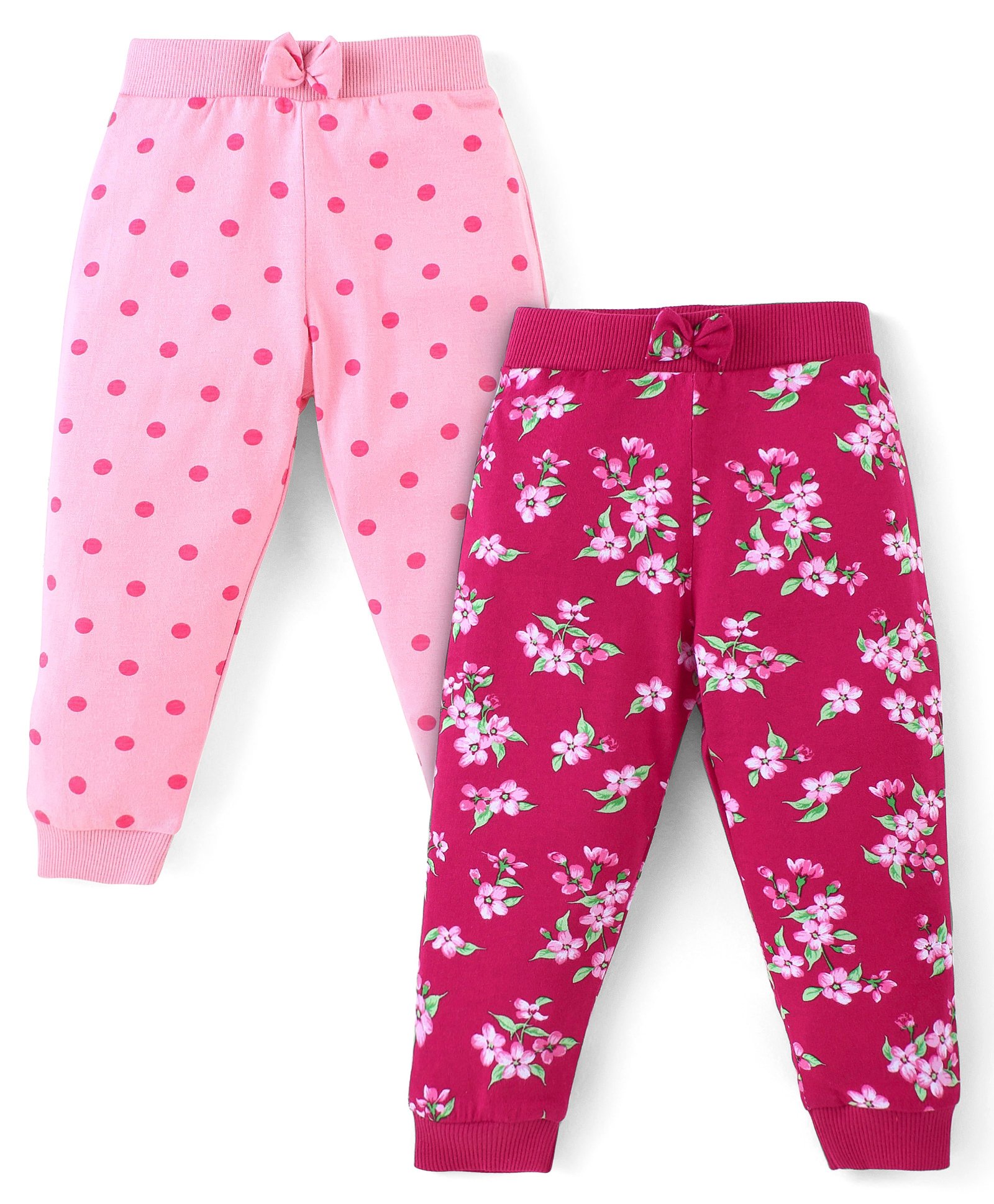 Babyhug Cotton Knit Full Length Lounge Pants With Floral & Polka Dots Print Pack Of 2 - Pink & Maroon-picture-15
