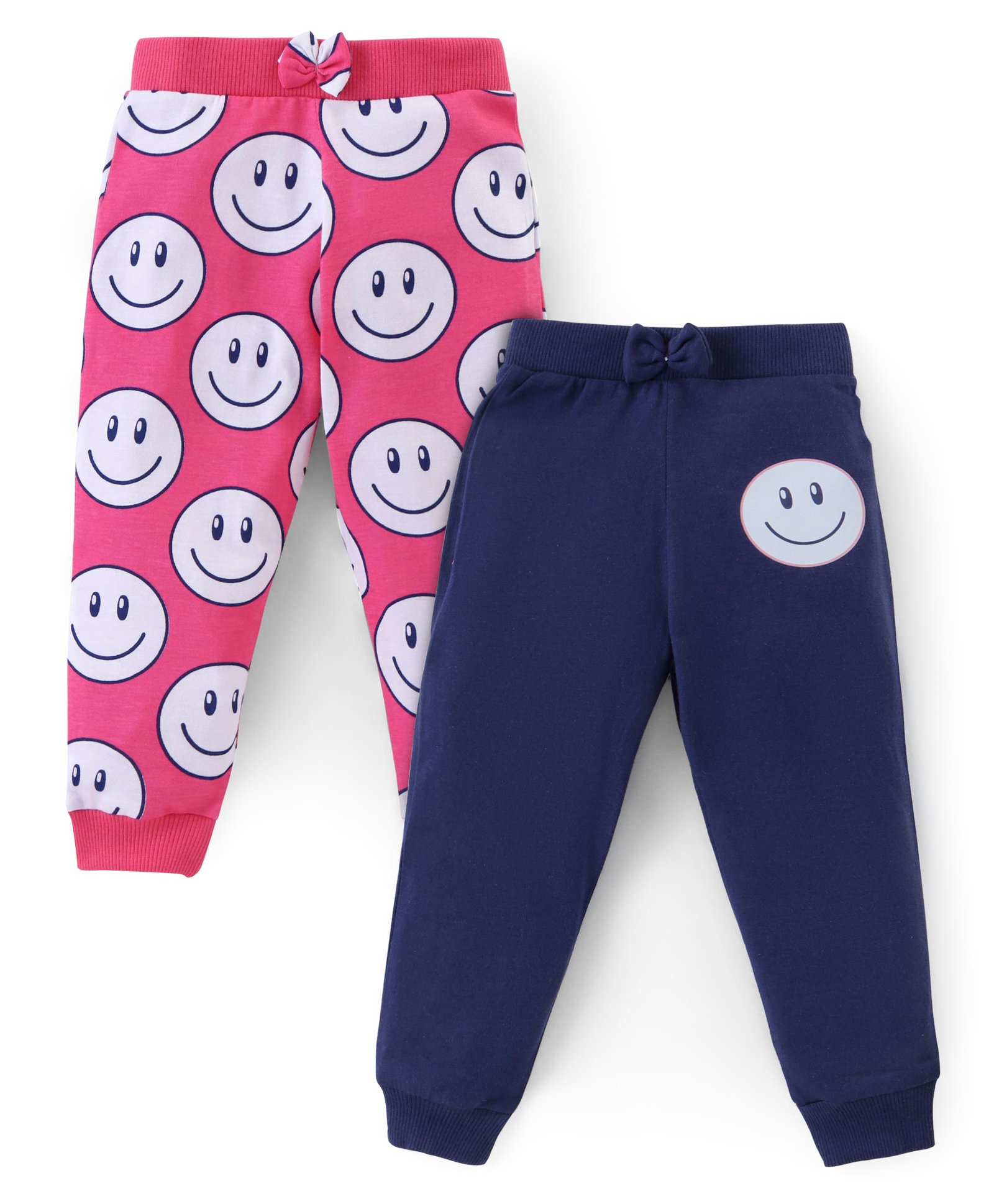 Babyhug Cotton Knit Full Length Lounge Pant with Smiley Print Pack of 2- Pink & Navy-picture-16