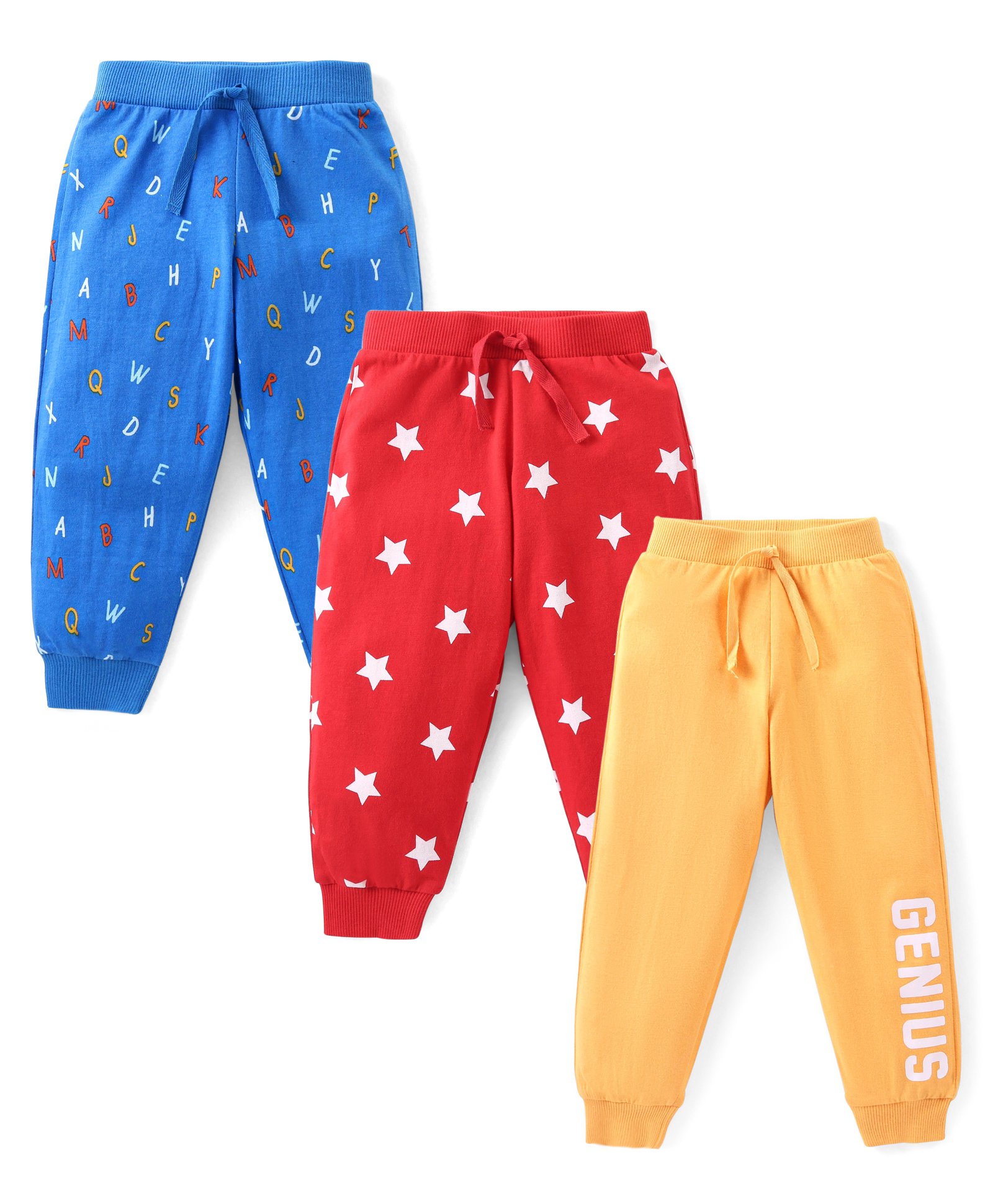 Babyhug Cotton Knit Full Length Lounge Pants with Text & Star Print Pack of 3 - Multicolour-picture-13