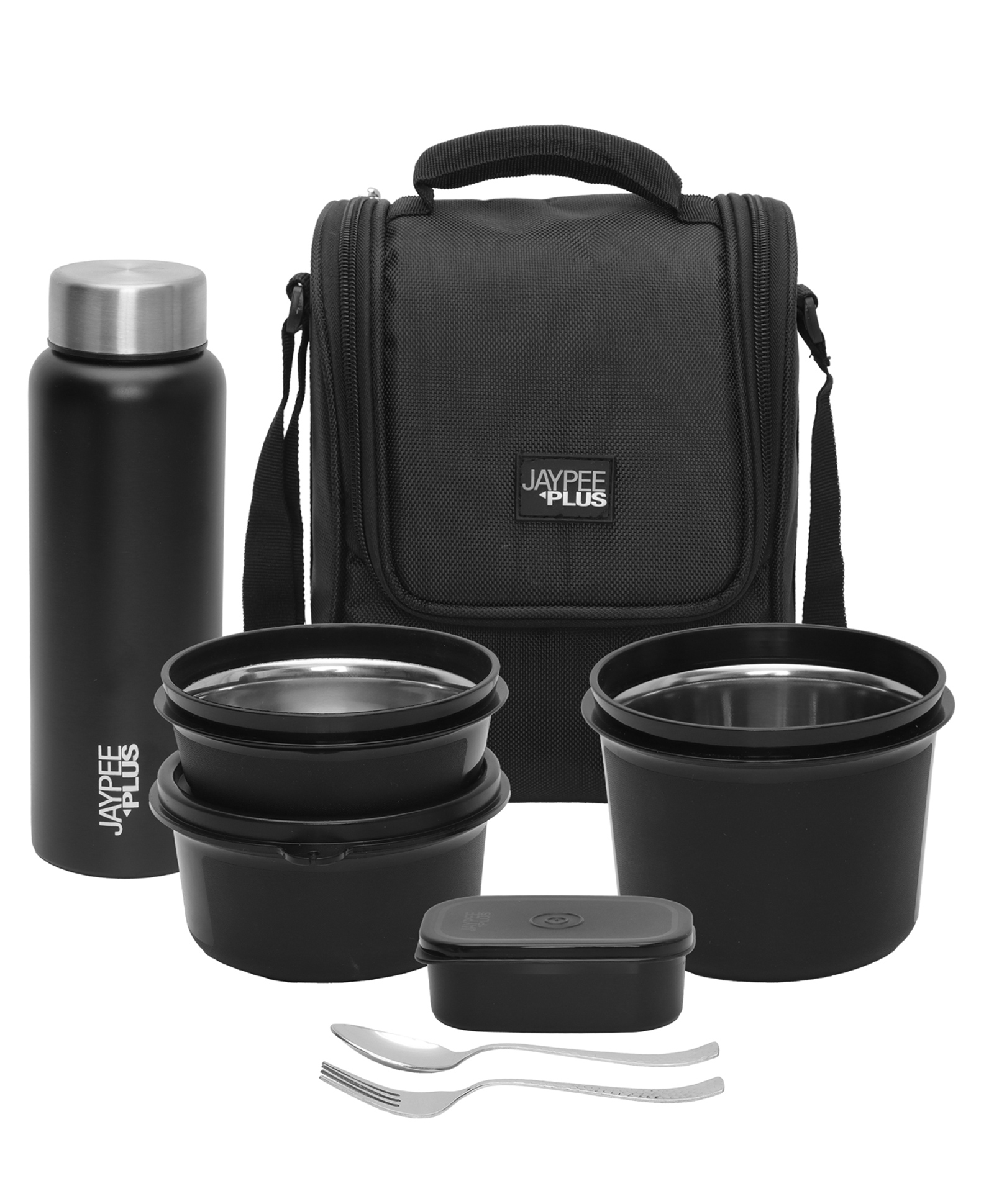 Jaypee Plus Meal Plus Lunch Box for Office, School & College,3 Inner Steel Container with Pickle conatiner and Steel Bottle, with Bag, 1390 ML Capacity Suitable for School, Office & picnics , Black-image-16