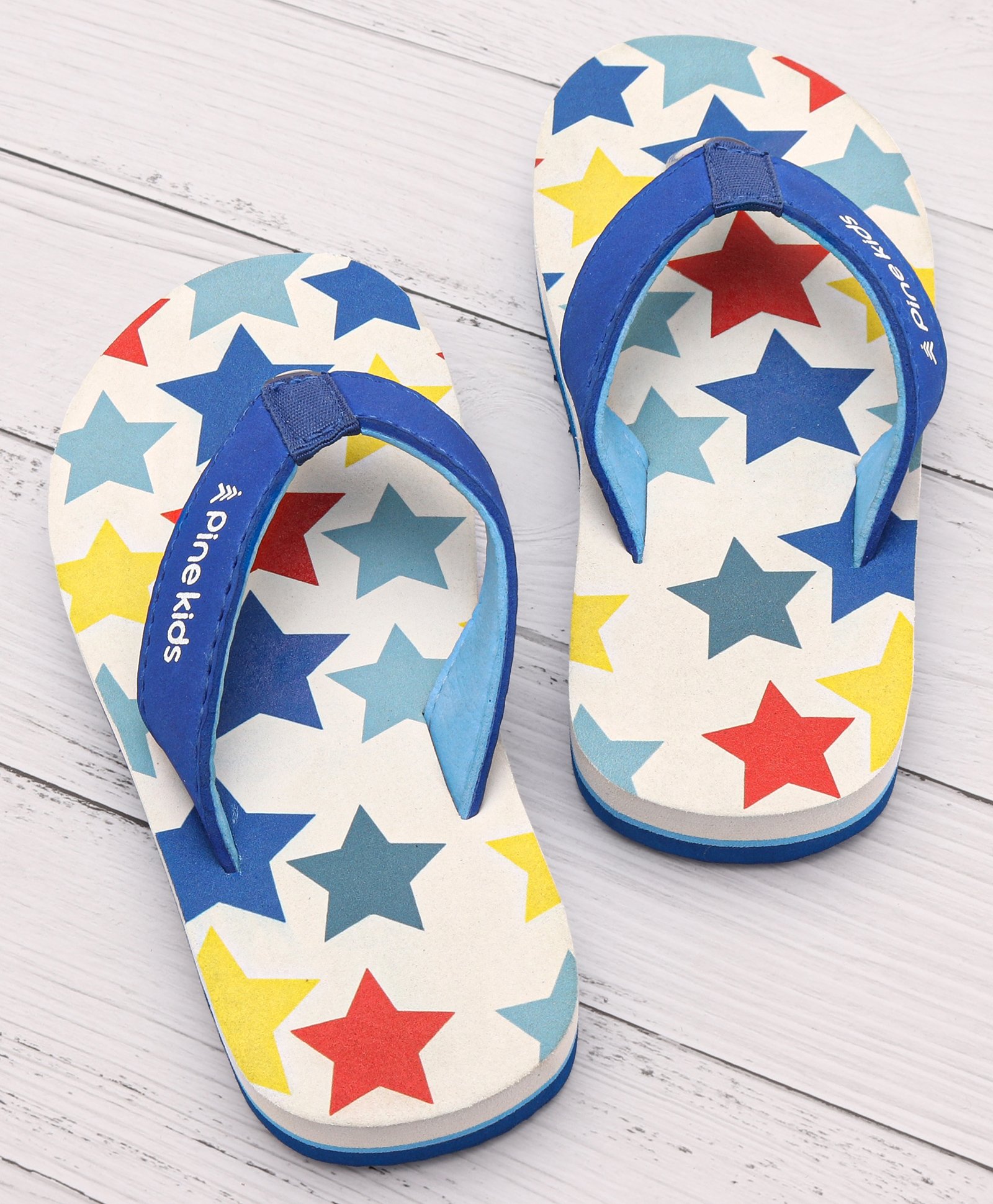 Pine Kids Slip On Flip Flops With Star Print - White-image-44