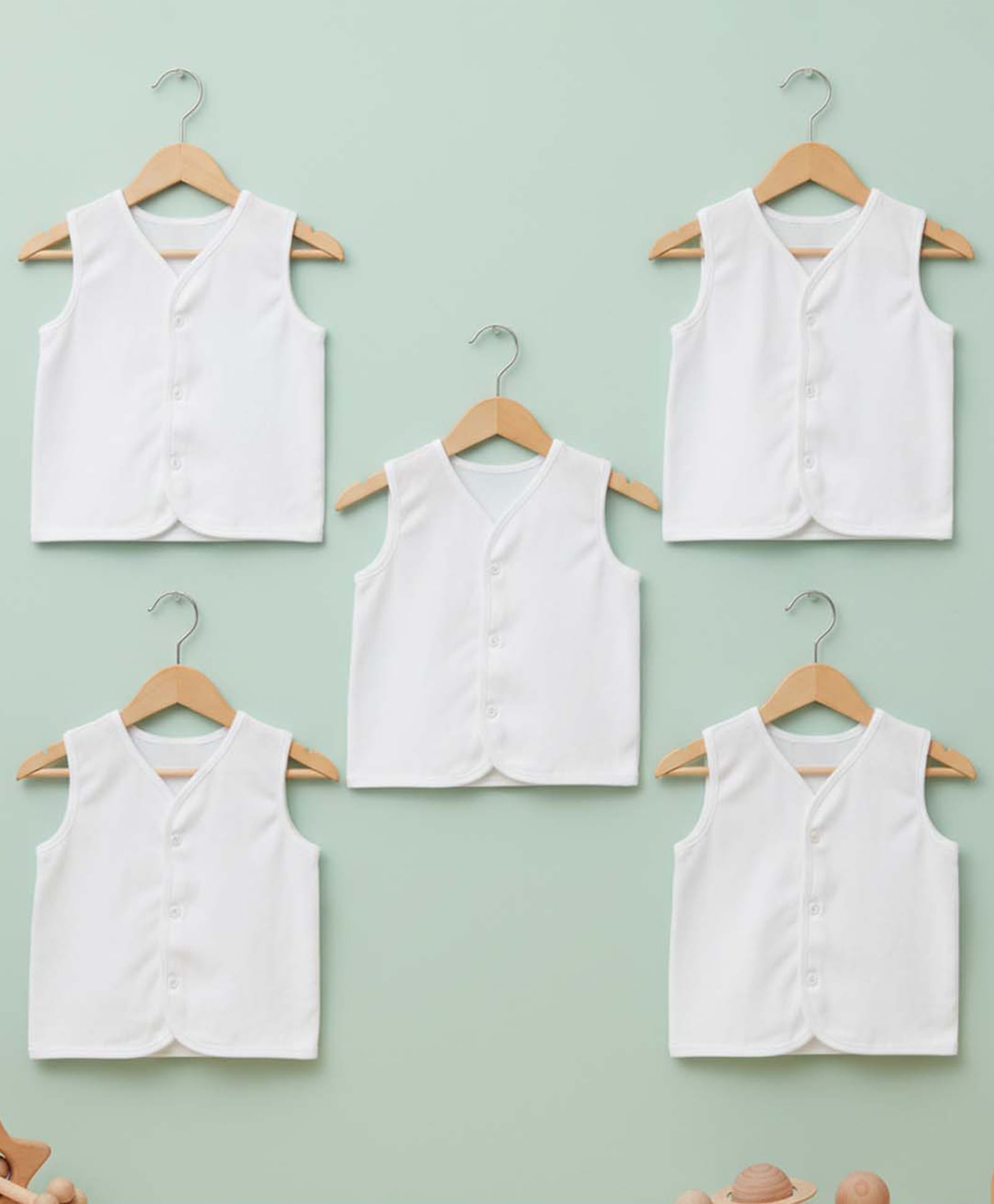 Baby Moo 100% Cotton Pack Of 5 Sleeveless Solid Jhablas - White-picture-29