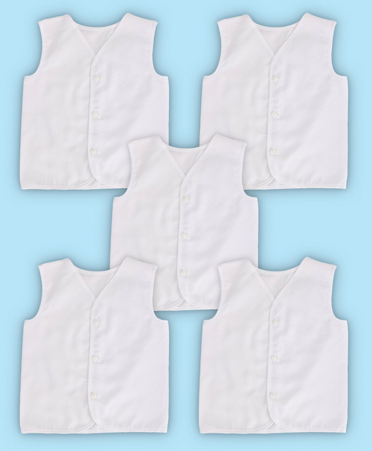 Baby Moo 100% Cotton Pack Of 5 Sleeveless Solid Jhablas - White-picture-8