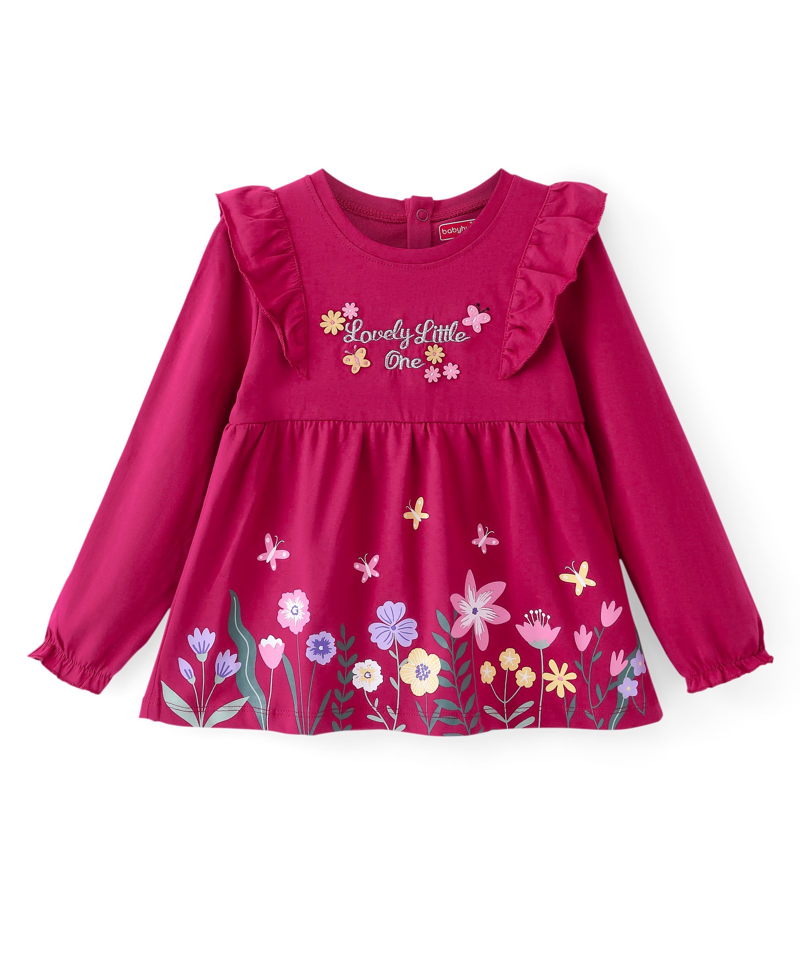 Babyhug Cotton Knit Full Sleeves Top with Floral Graphics &  Embroidery Detailing - Maroon-image-6