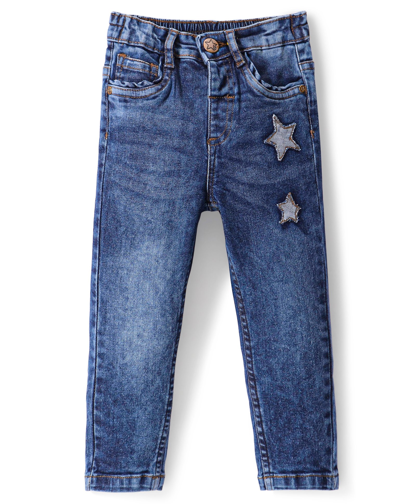 Babyhug Denim Washed Full Length Jeans with Stretch & Star Patch- Blue-picture-13