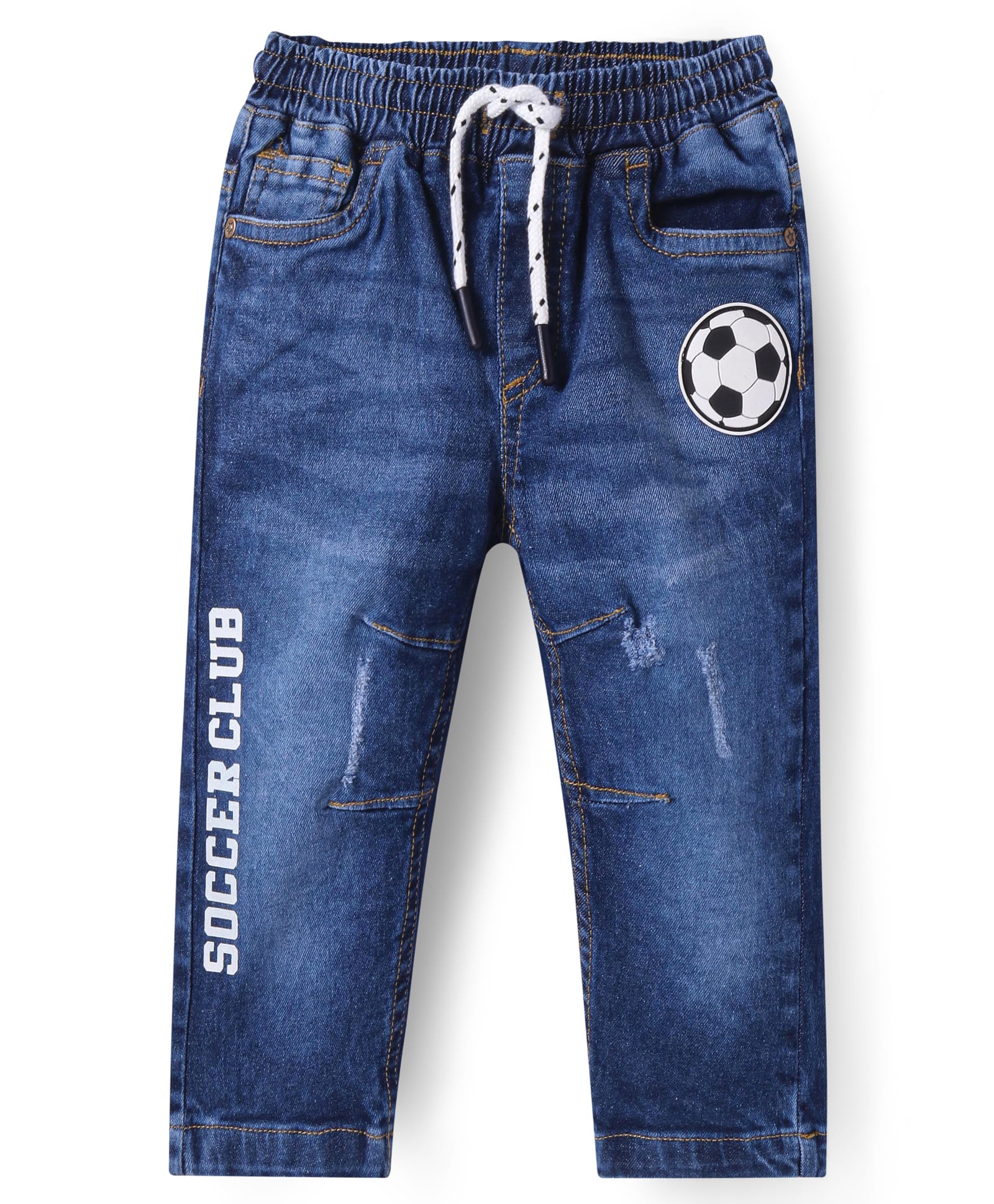 BabyhugDenim Full Length Stretch Jeans with Football Patch - Navy Blue-image-0
