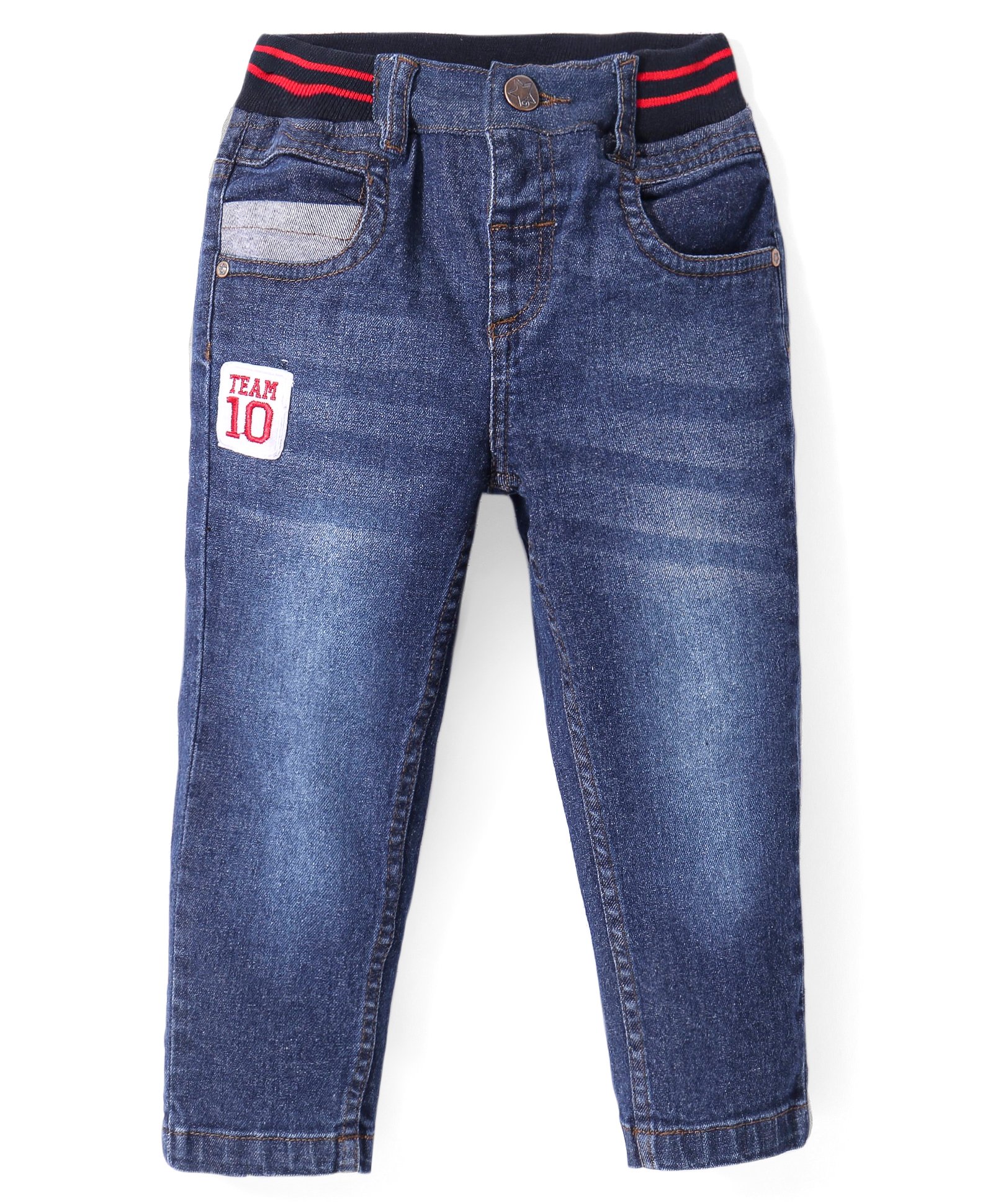 Babyhug Full Length Denim Washed Jeans with Patch - Blue-picture-17