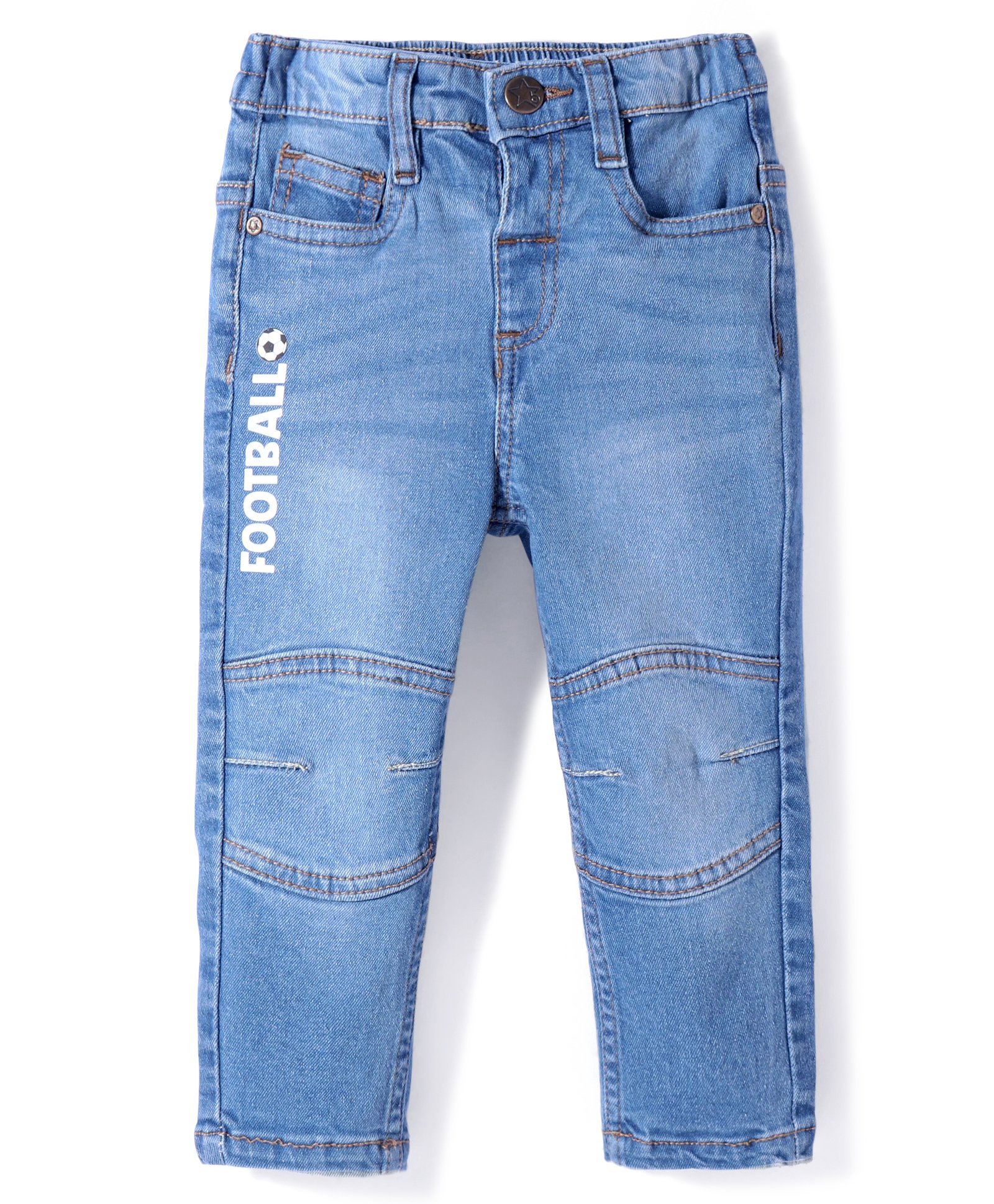 Babyhug Cotton Full Length Washed Denim Jeans with Stretch & Text Print - Blue-image-39