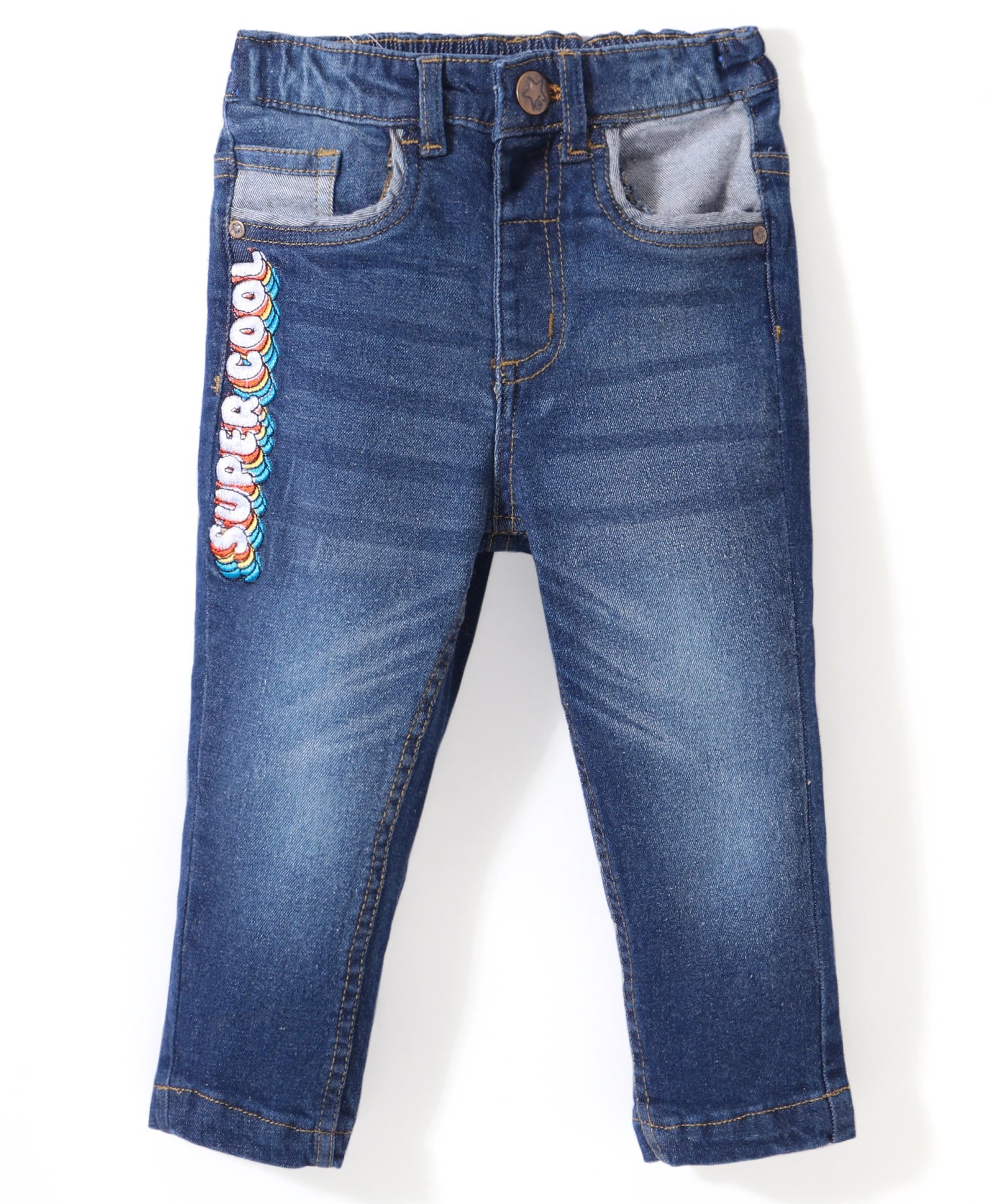 Babyhug Denim Full Length With Stretch Washed Jeans Text Print - Blue-picture-25