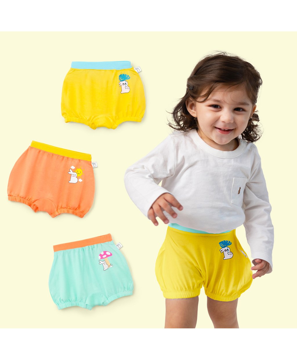 SuperBottoms Pack of 3 Bamboo Bunny Printed Super Soft Bloomers - Yellow Orange & Blue-picture-22